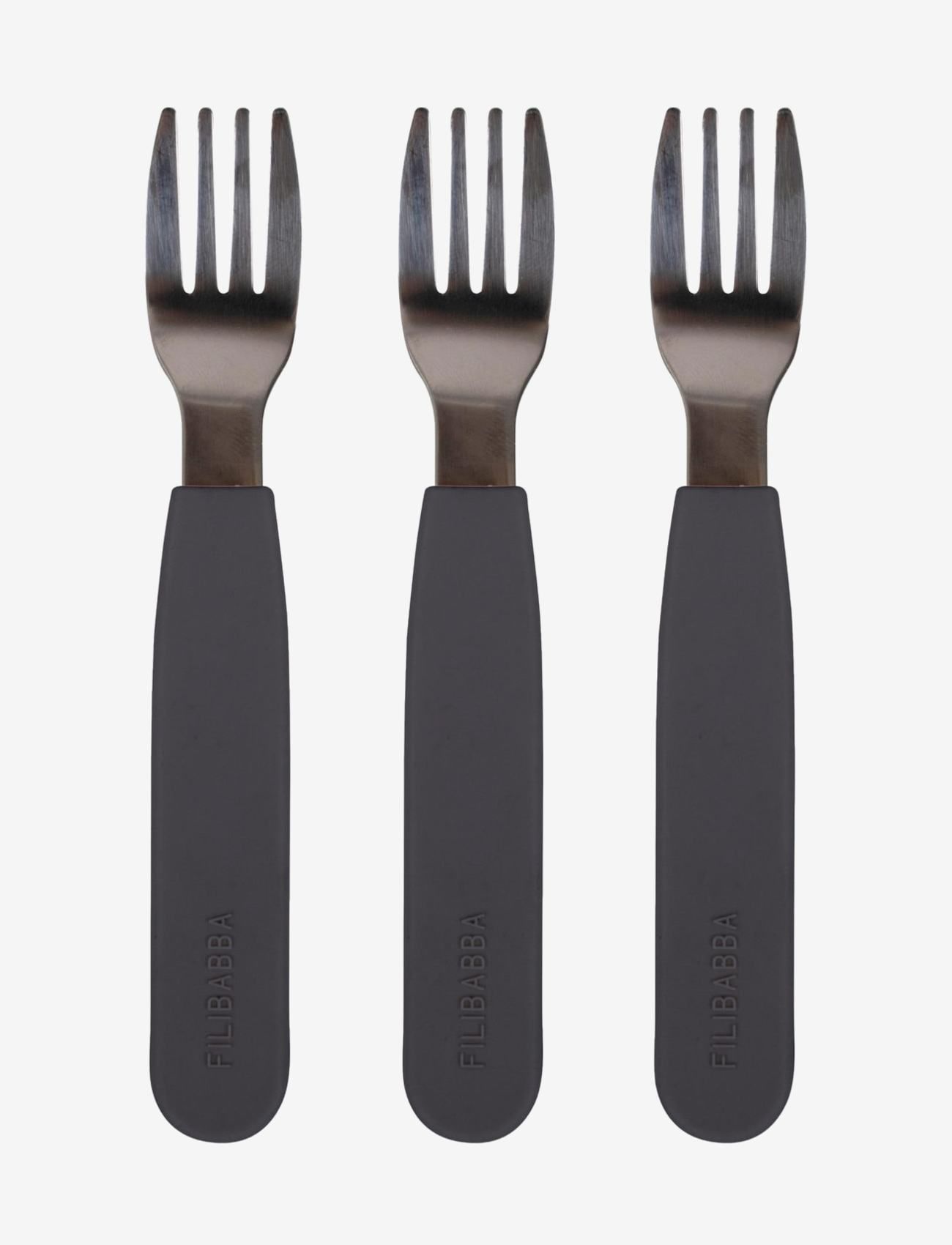 Filibabba Silikone Gafler 3-Pak Stone Grey, L14 cm, Meal Time, Schwarz - Cutlery, Kinder