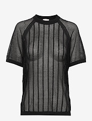 Cotton Mesh Knit Top - BLACK