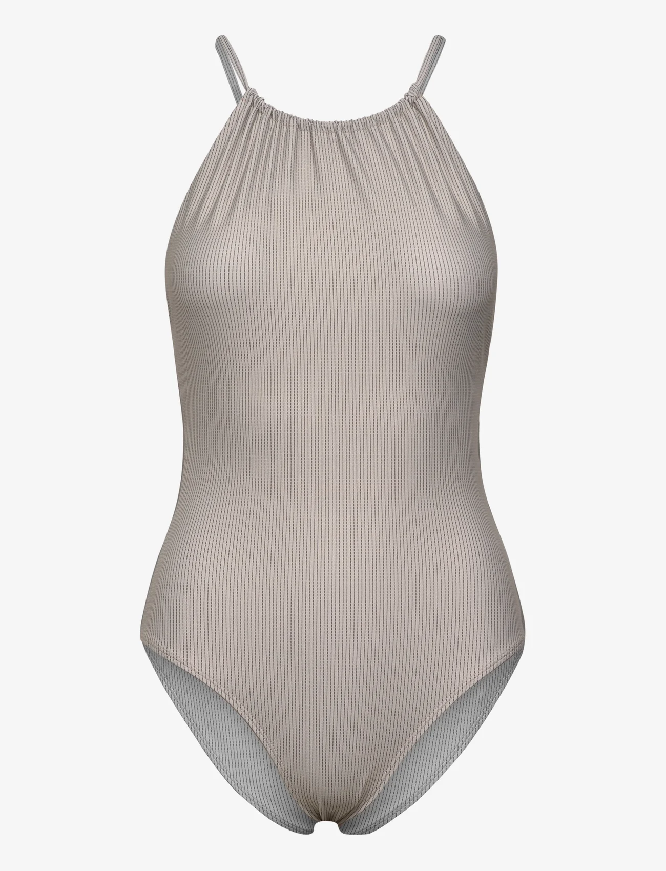 Filippa K - Halter Printed Swimsuit - uimapuvut - beige stri - 0