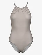 Halter Printed Swimsuit - BEIGE STRI