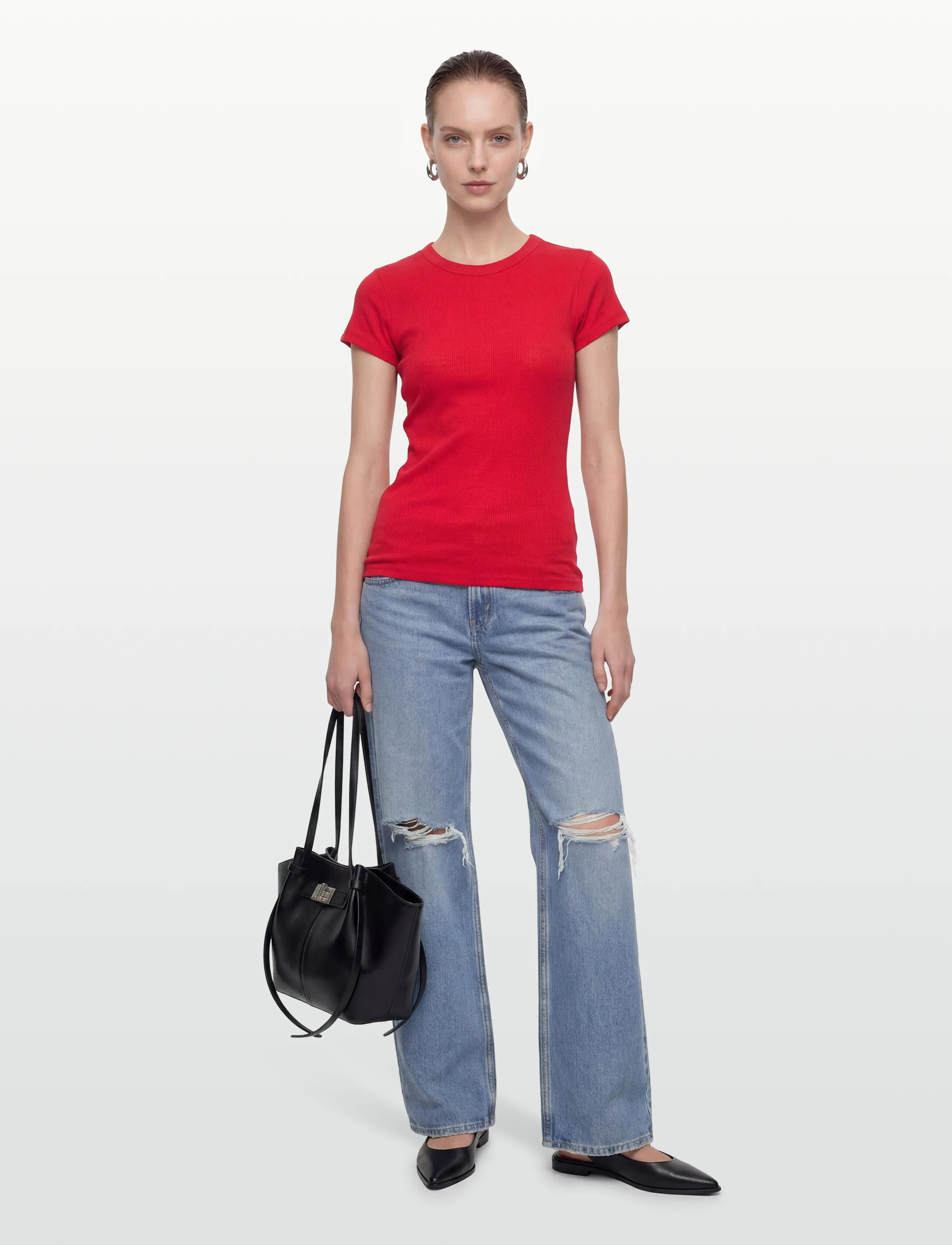 Filippa K Fine Rib Tee - T-shirts & Toppar - BRIGHT RED / red