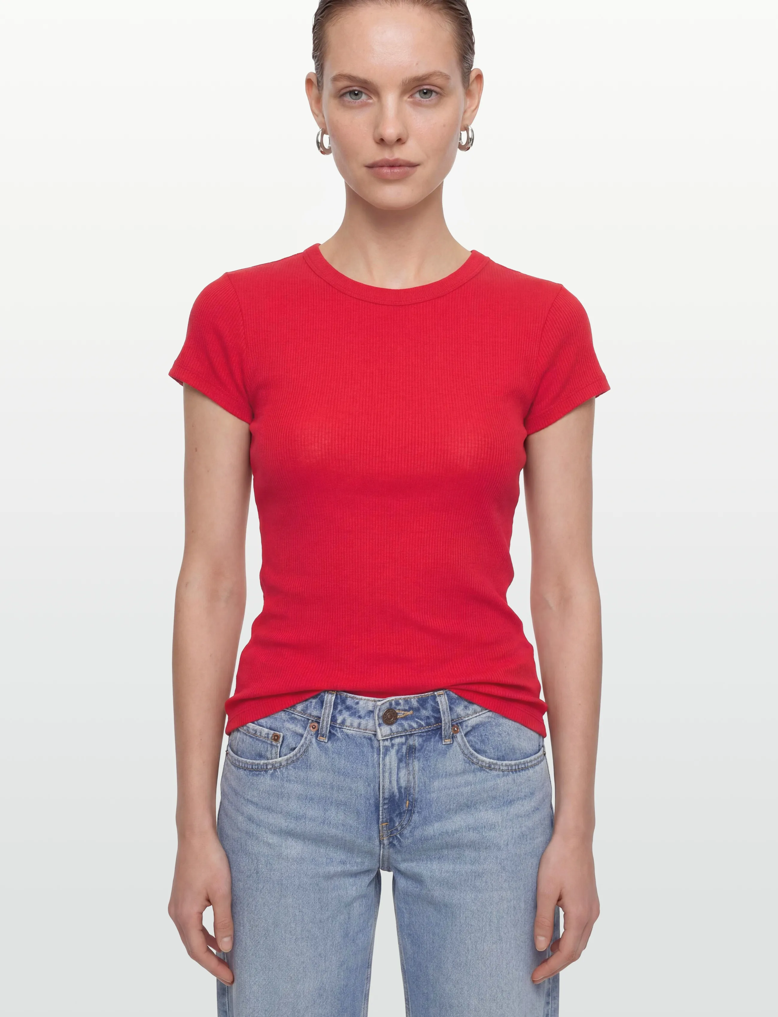 Filippa K - Fine Rib Tee - t-shirts - bright red - 3