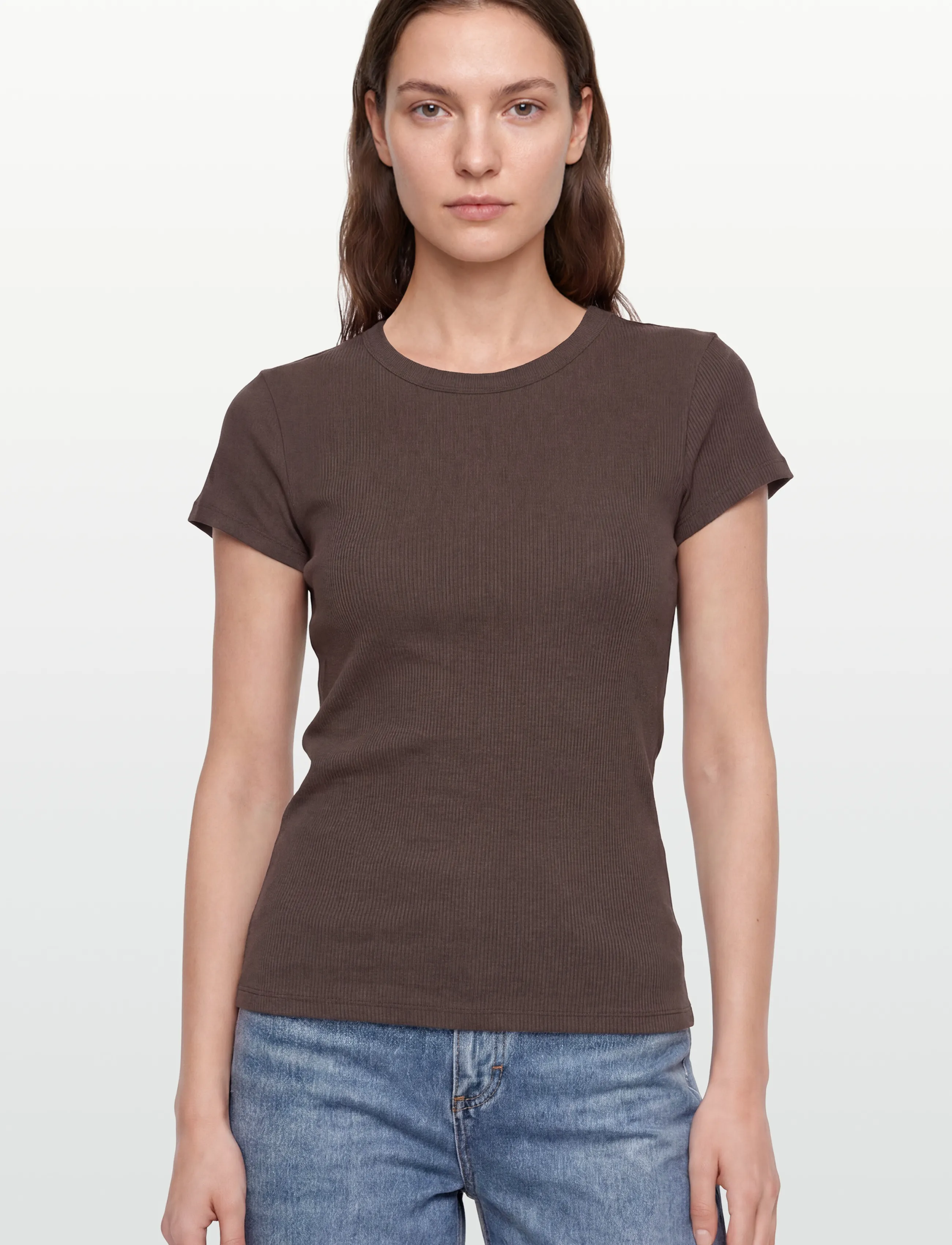 Filippa K - Fine Rib Tee - t-shirts - dark chocolate - 3
