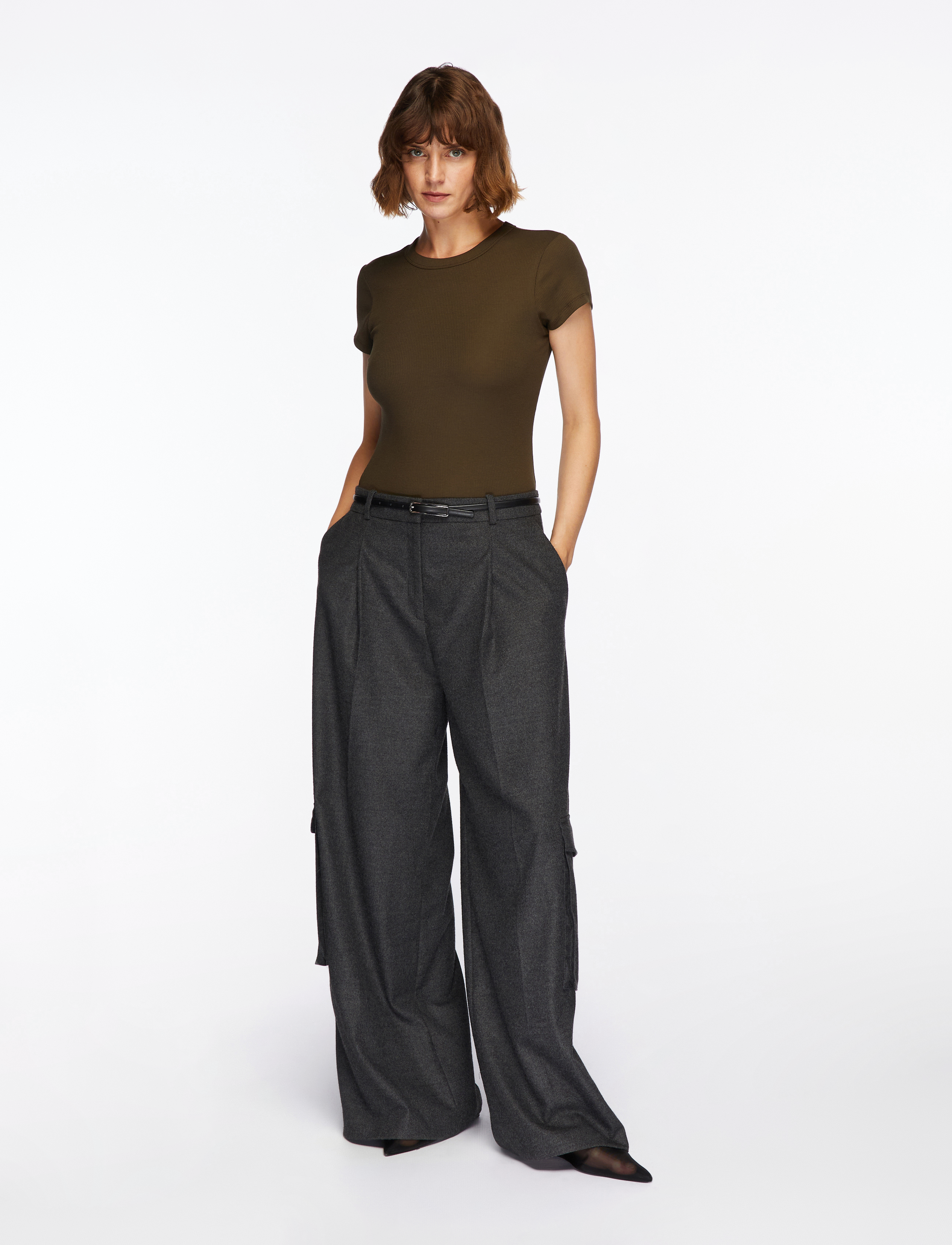 Filippa K - Fine Rib Tee - dark khaki green - 2
