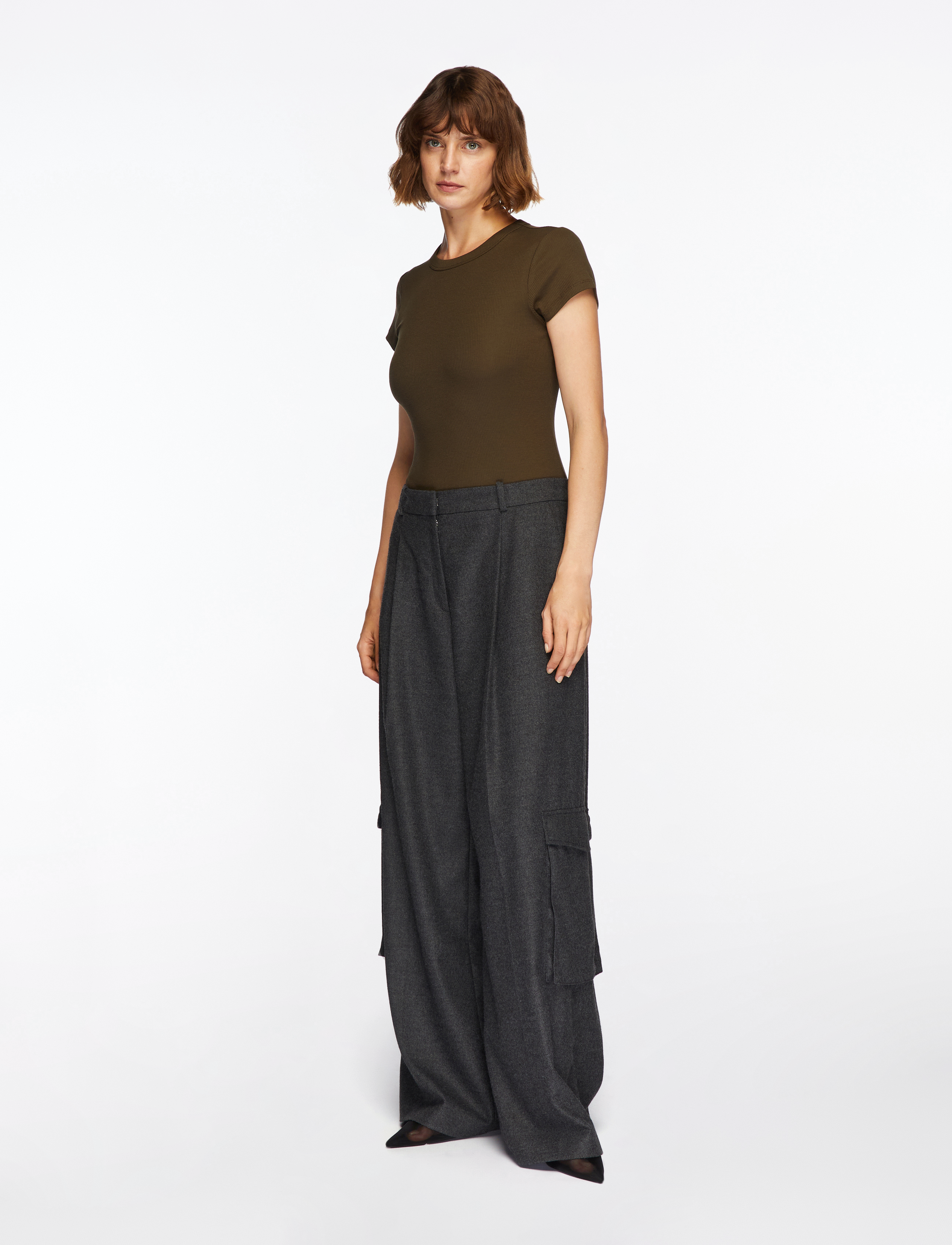 Filippa K - Fine Rib Tee - dark khaki green - 3