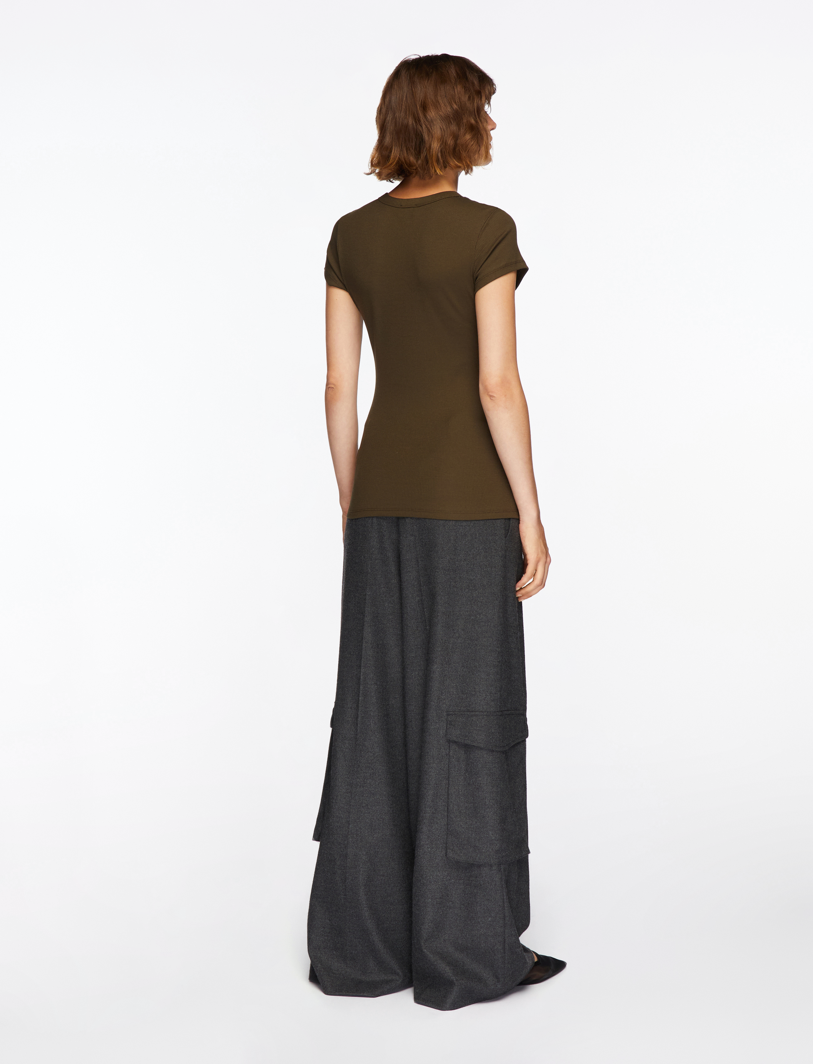 Filippa K - Fine Rib Tee - dark khaki green - 4