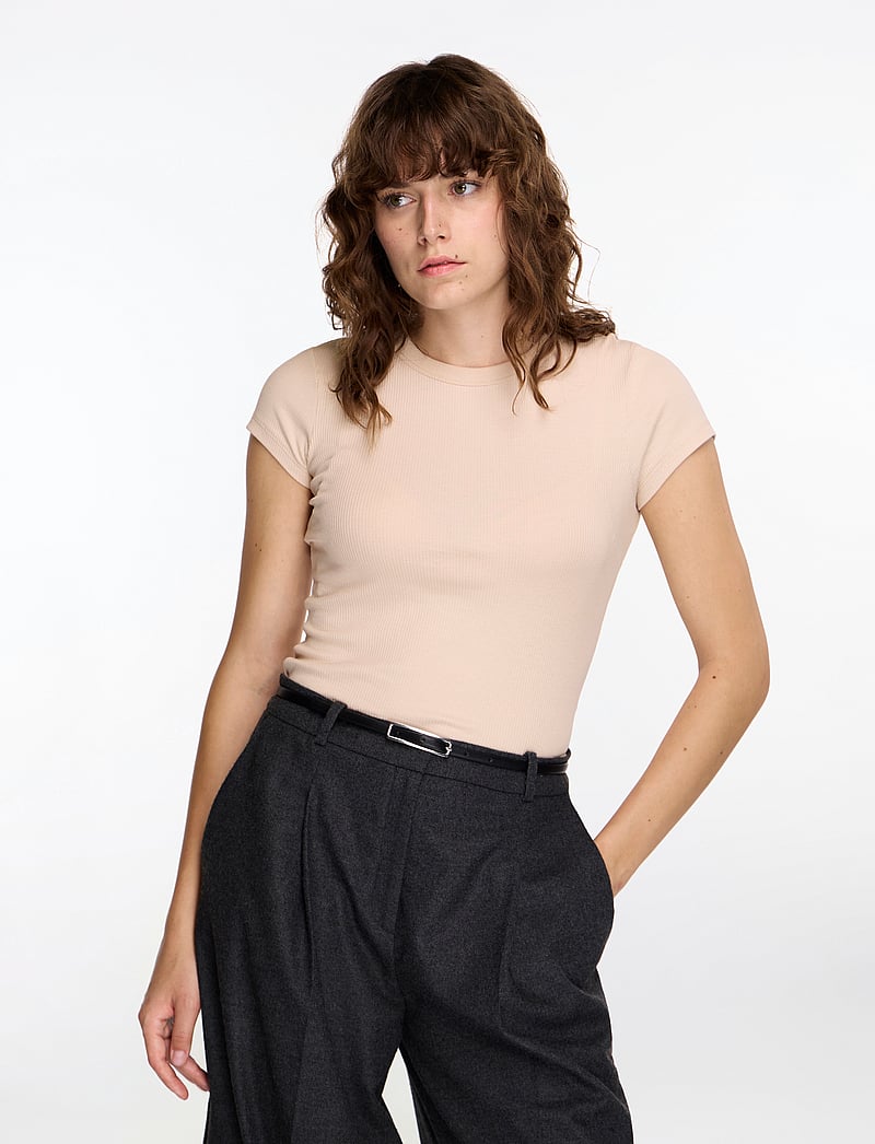 Filippa K - Fine Rib Tee - t-shirts & tops - dusty pink - 0