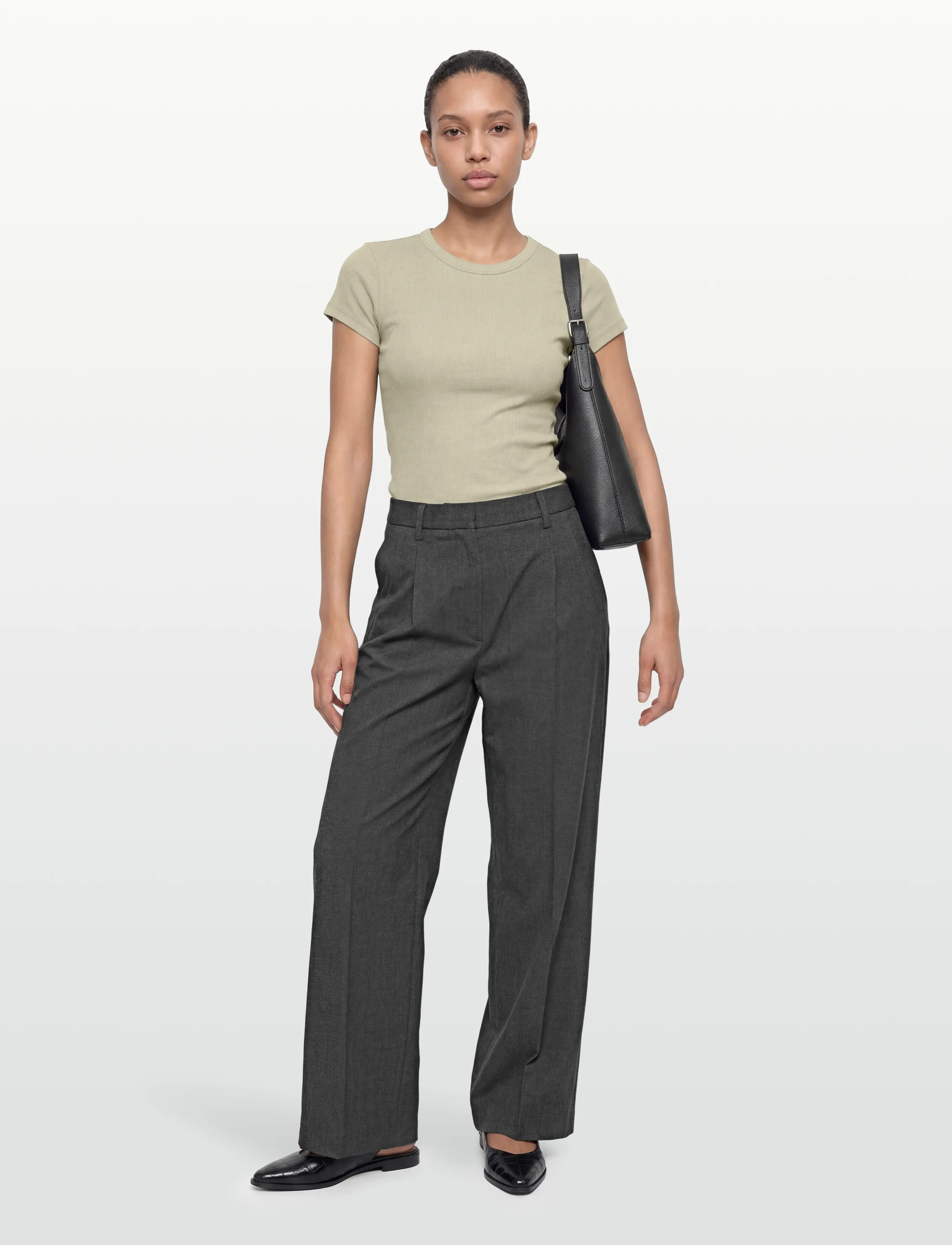 Filippa K Fine Rib Tee - T-Shirts & Tops - LIGHT GREEN / cream