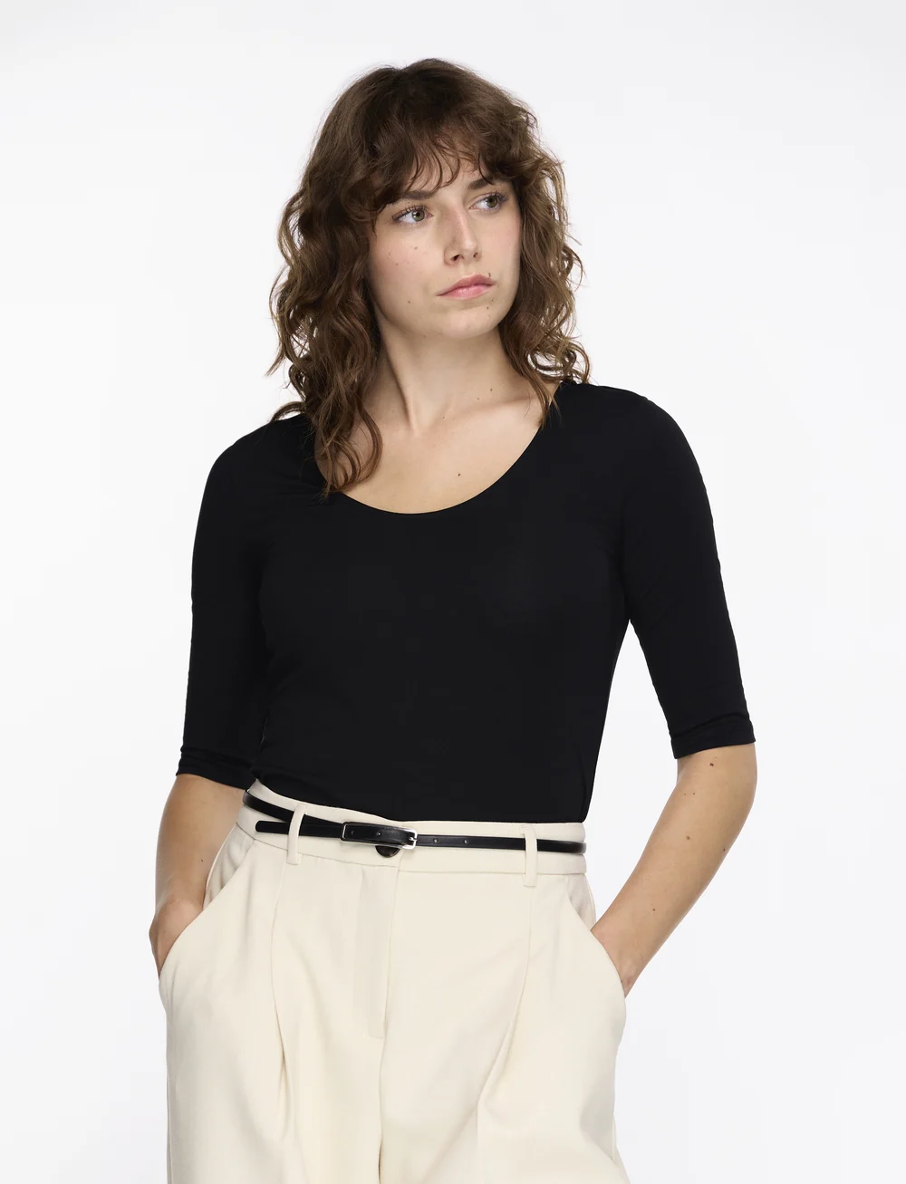 Filippa K - Cotton Stretch Scoop Neck Top - t-särgid - black - 0