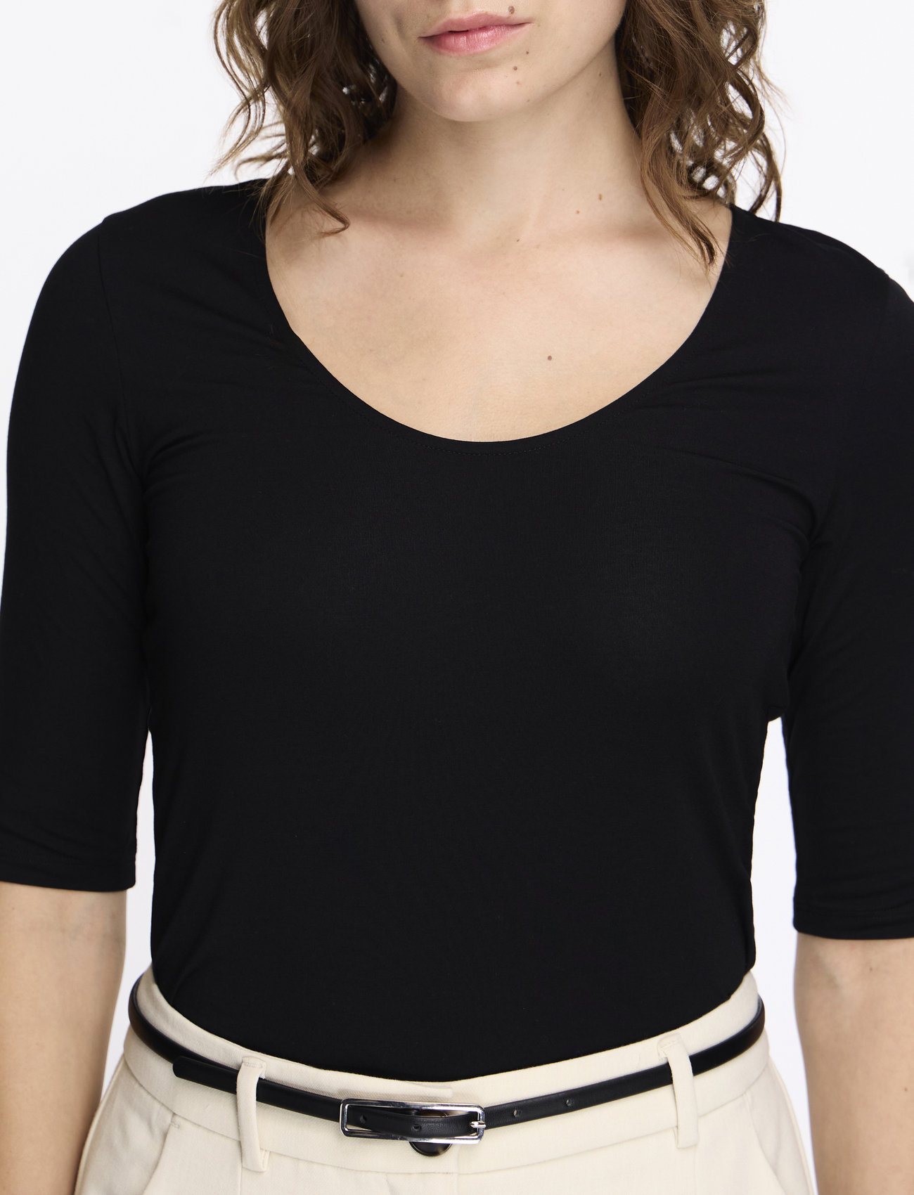 Filippa K - Cotton Stretch Scoop Neck Top - t-shirts - black - 5
