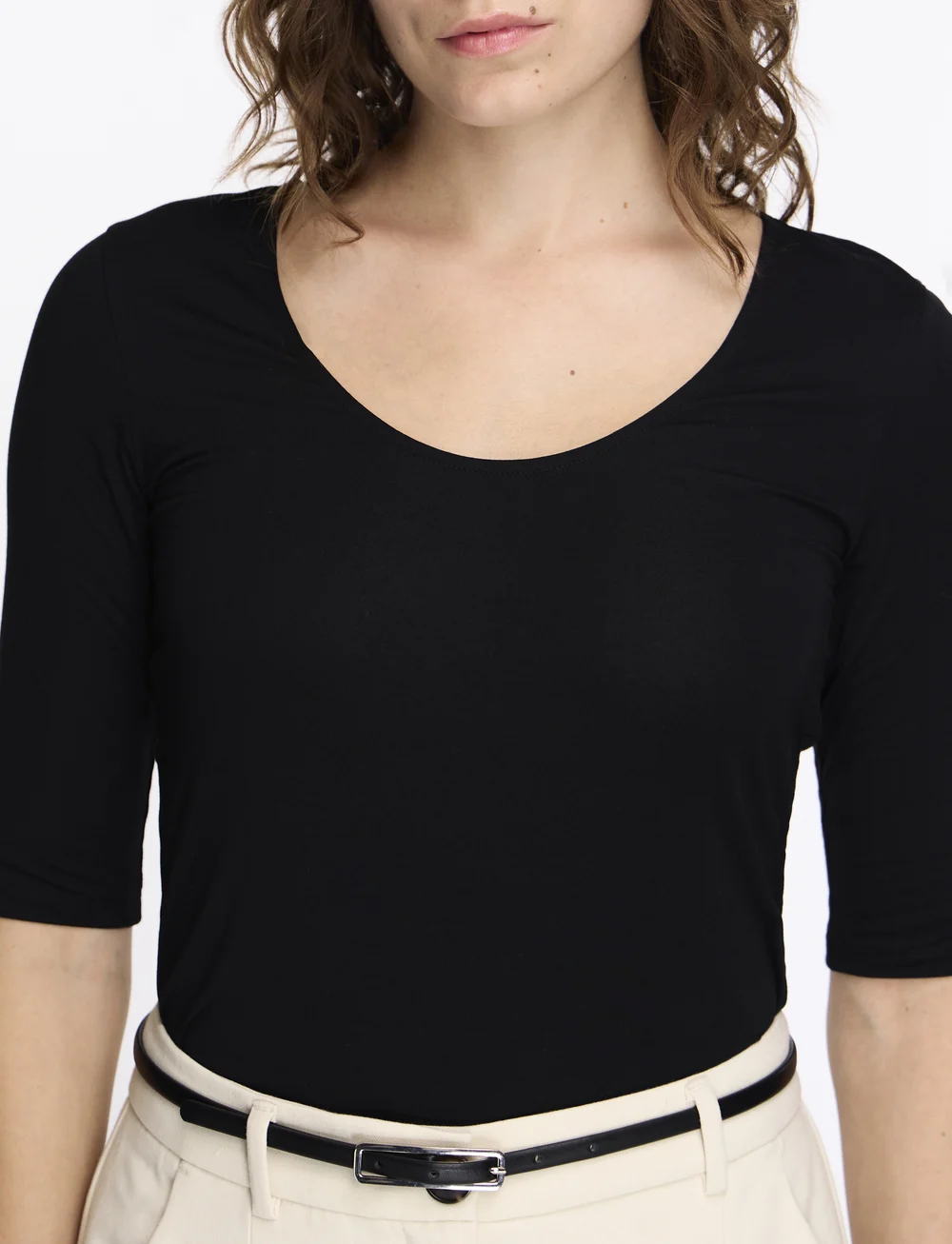 Filippa K - Cotton Stretch Scoop Neck Top - t-särgid - black - 5