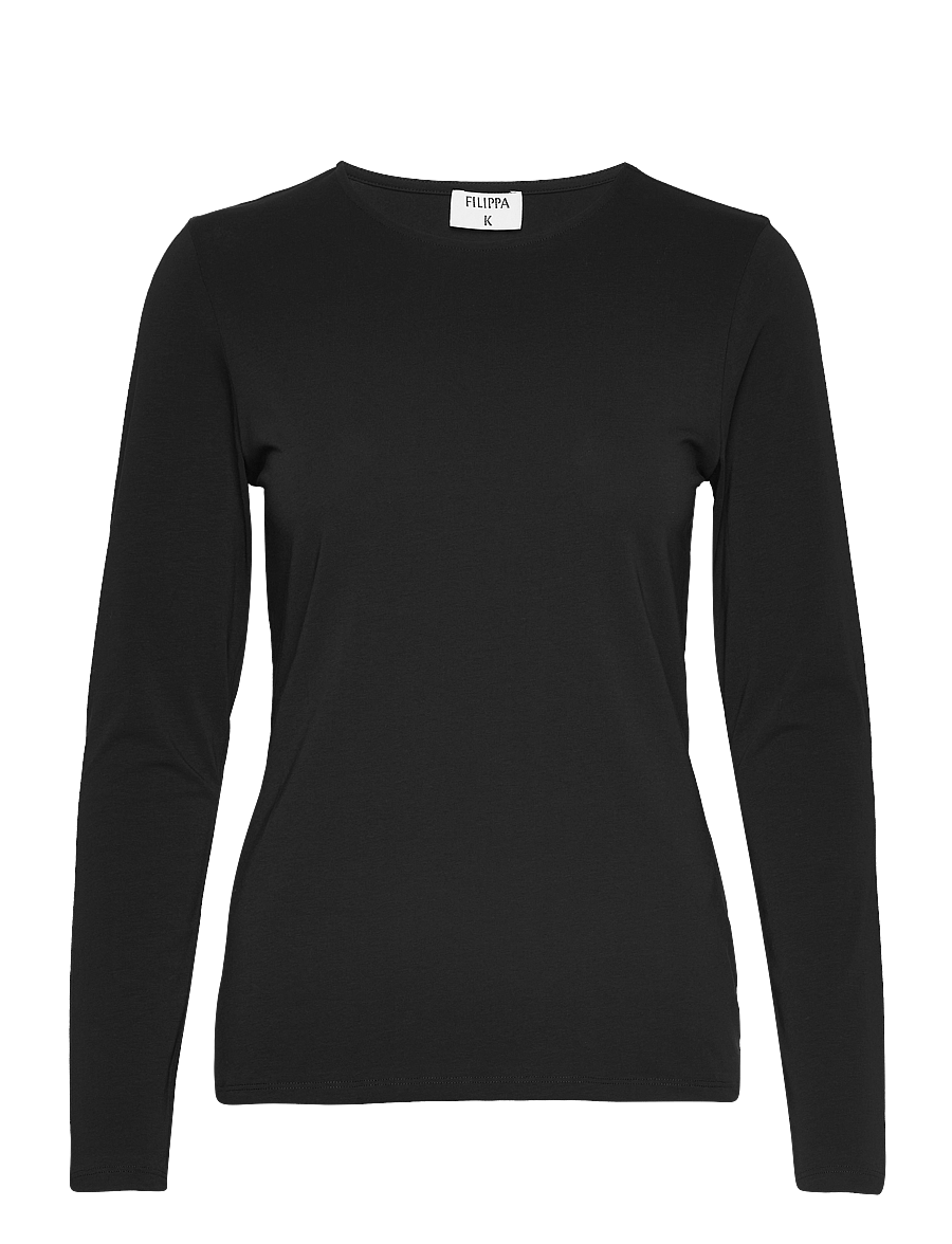 Filippa K - Cotton Stretch Long Sleeve - langärmlige tops - black - 0