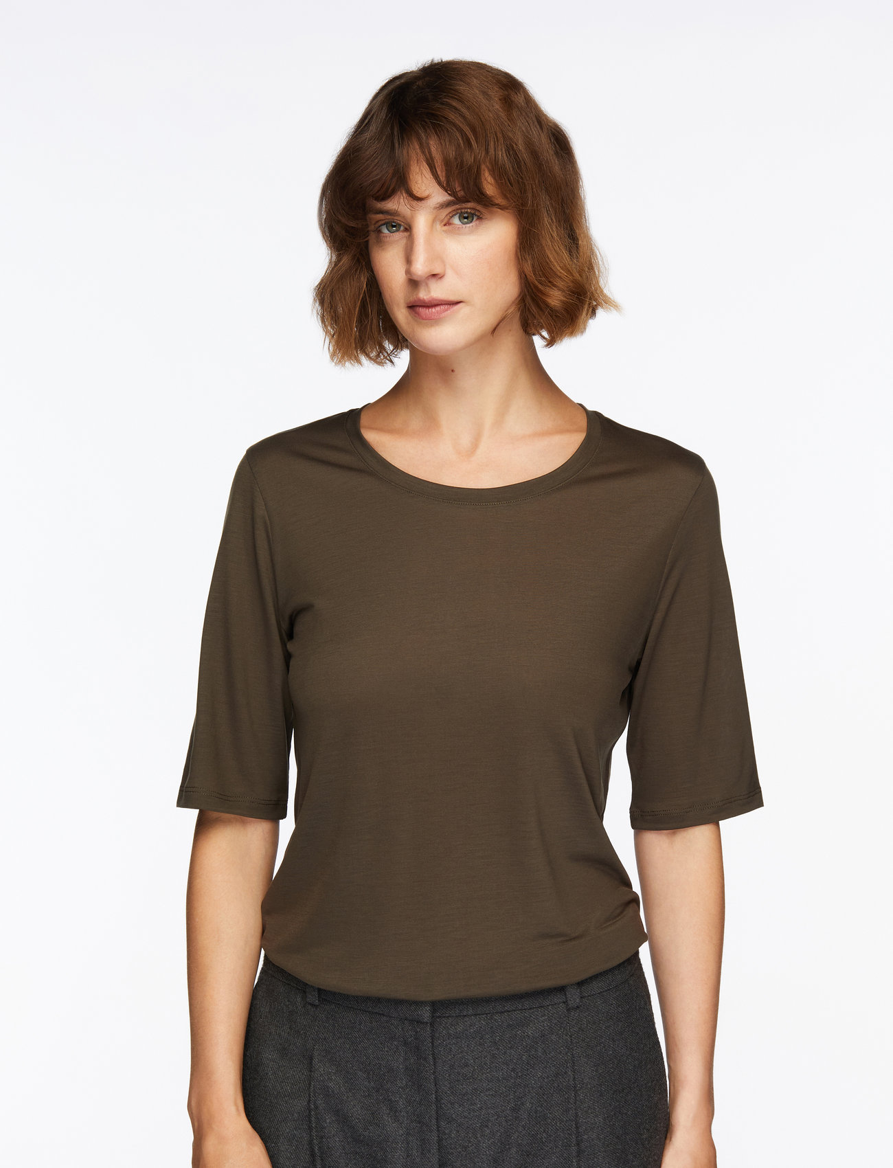 Filippa K - Elena Tee - t-shirts - dark khaki green - 0