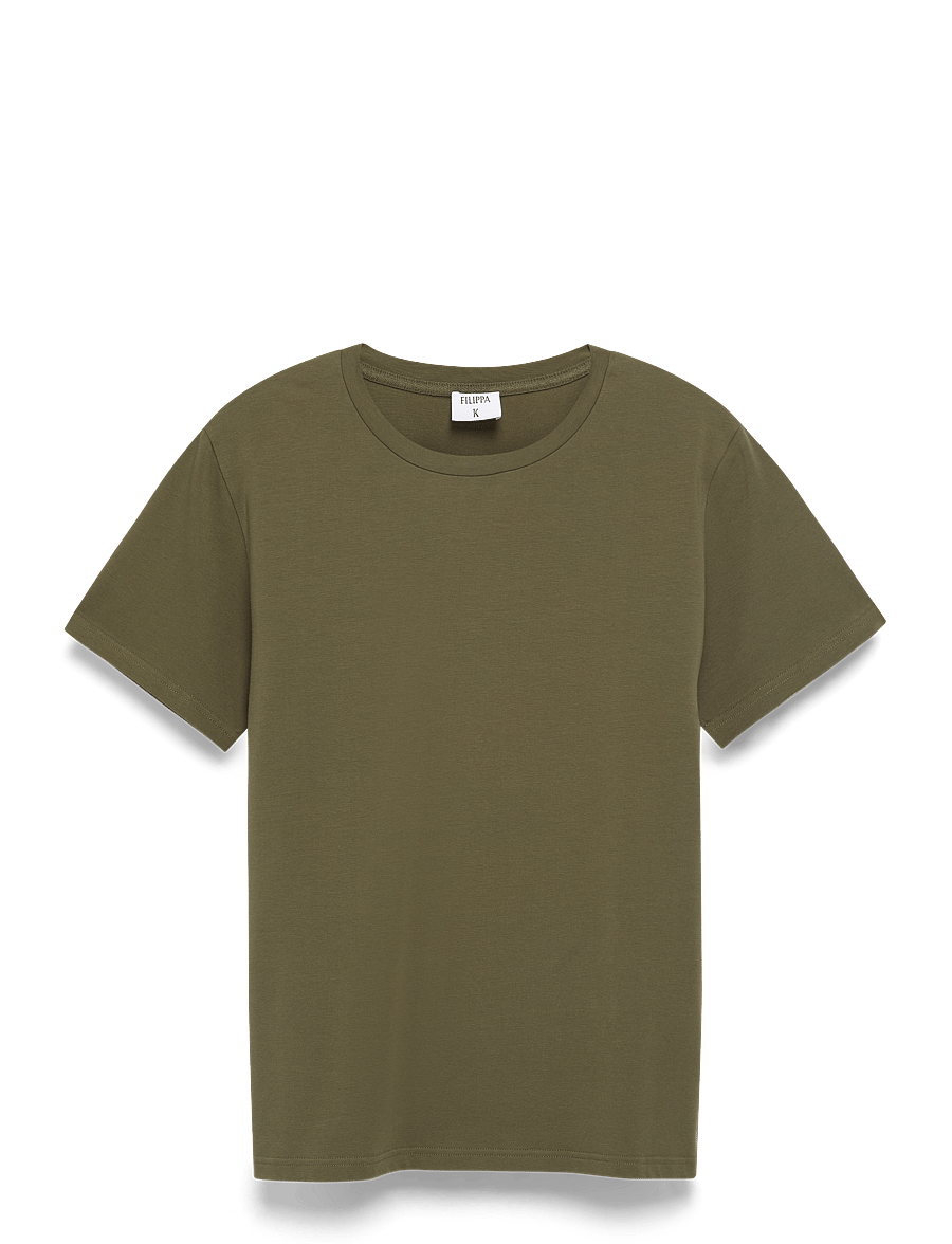 Filippa K - Stretch Cotton Tee - short-sleeved t-shirts - dark olive green - 1
