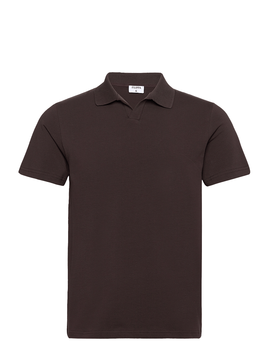 Filippa K - Stretch Cotton Polo T-Shirt - kortærmede poloer - dark chocolate - 0