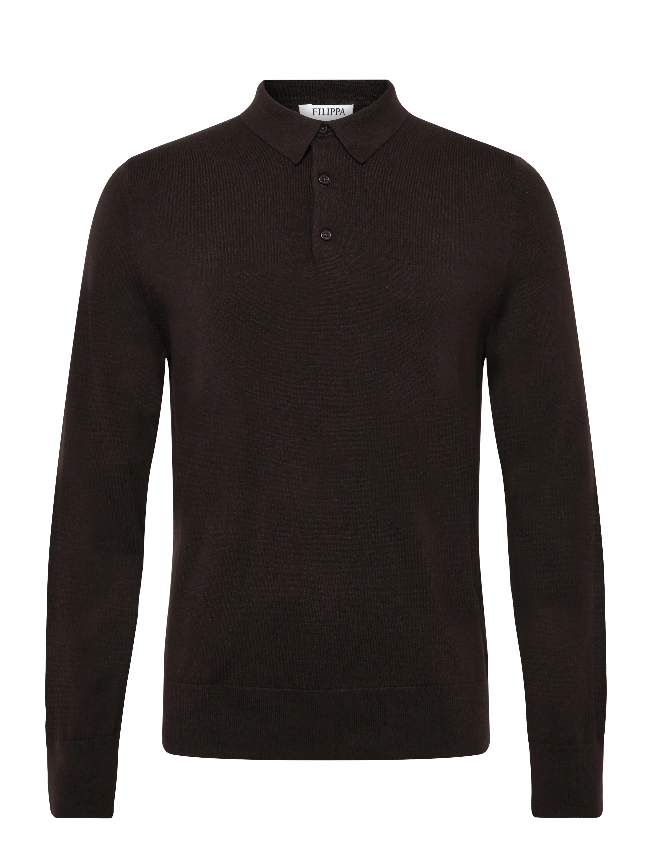 Filippa K Knitted Polo Shirt - Langärmelige Strick-Polohemden - DARK CHOCOLATE / brown
