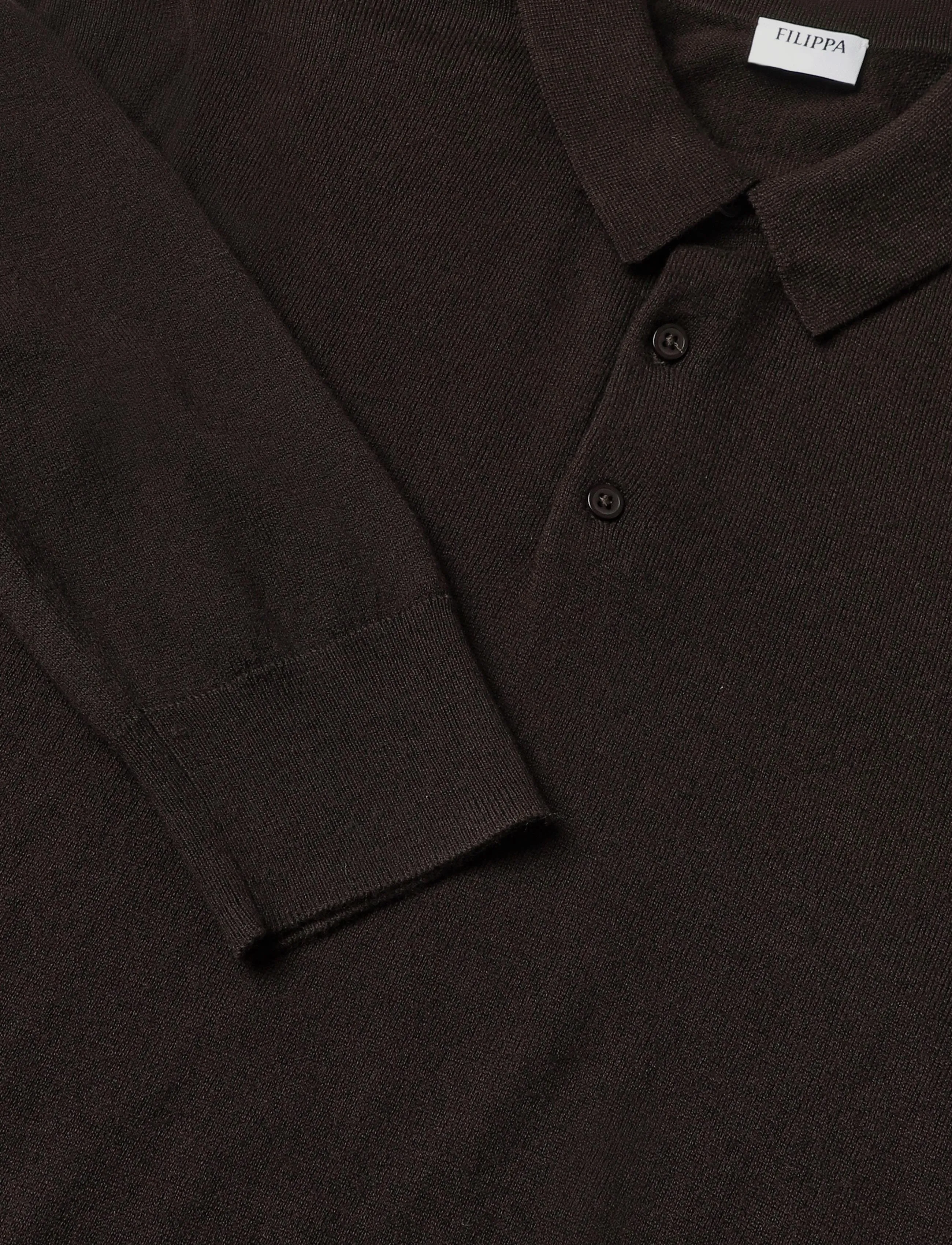 Filippa K - Knitted Polo Shirt - langärmelige strick-polohemden - dark chocolate - 2
