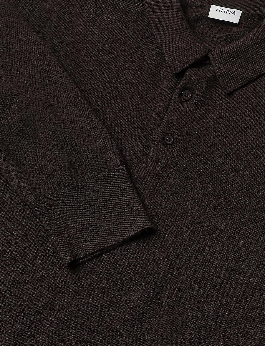 Filippa K - Knitted Polo Shirt - langärmelige strick-polohemden - dark chocolate - 2