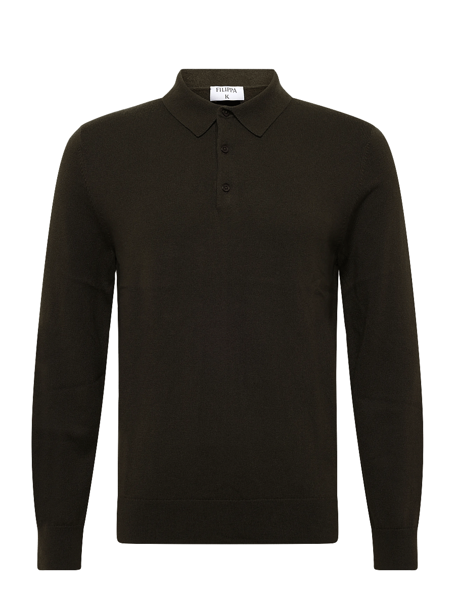 Filippa K - Knitted Polo Shirt - långärmade stickade pikétröjor - dark moss green - 0