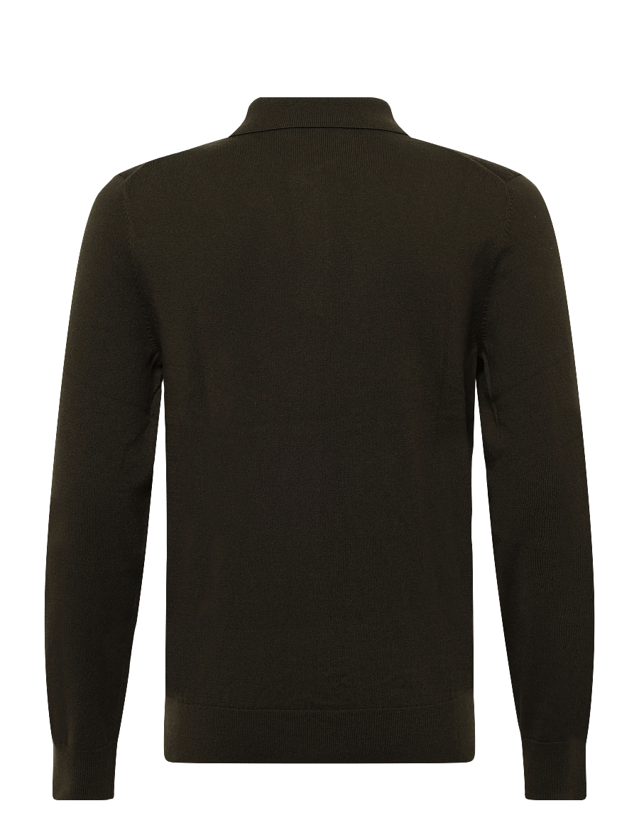 Filippa K - Knitted Polo Shirt - långärmade stickade pikétröjor - dark moss green - 1