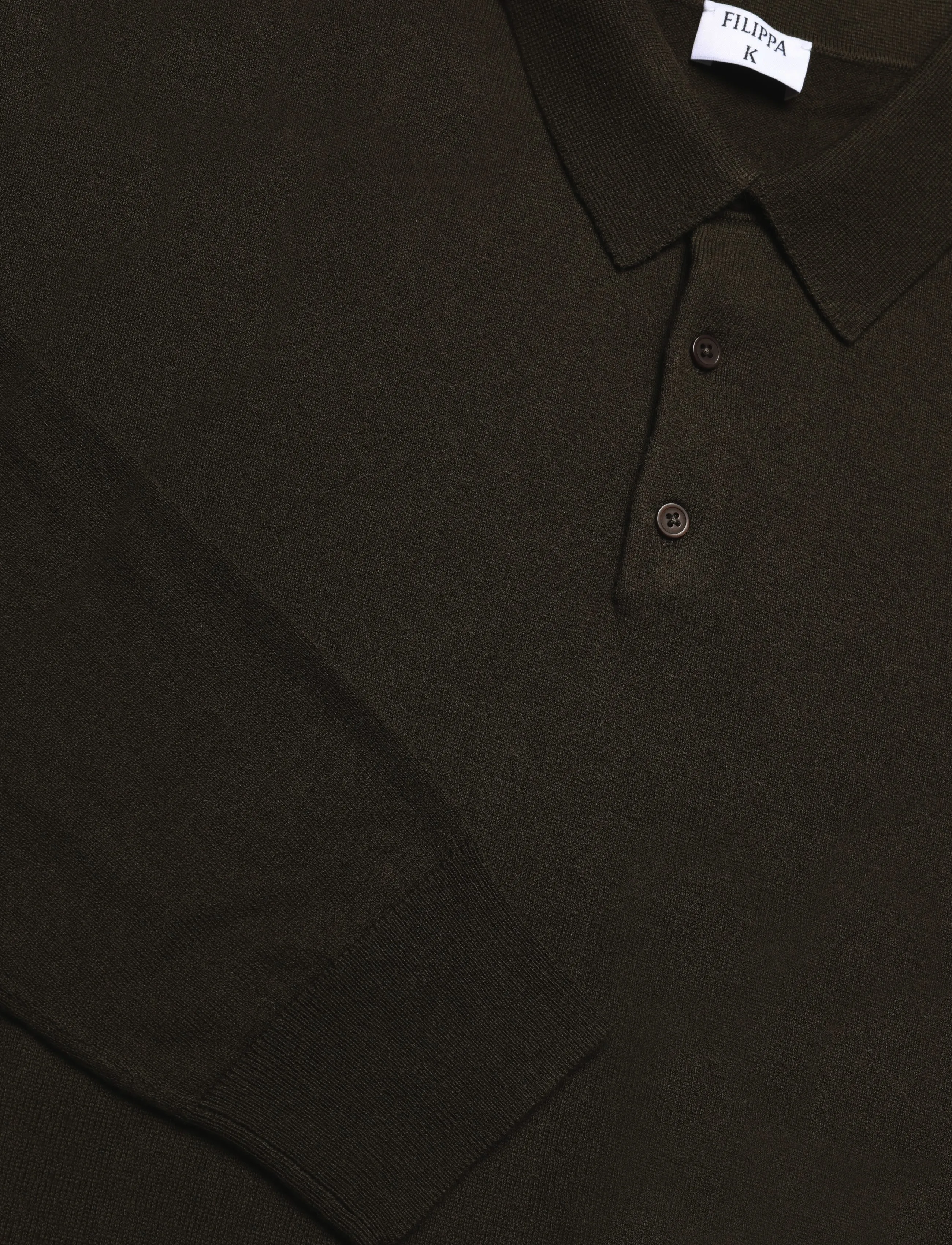 Filippa K - Knitted Polo Shirt - långärmade stickade pikétröjor - dark moss green - 2