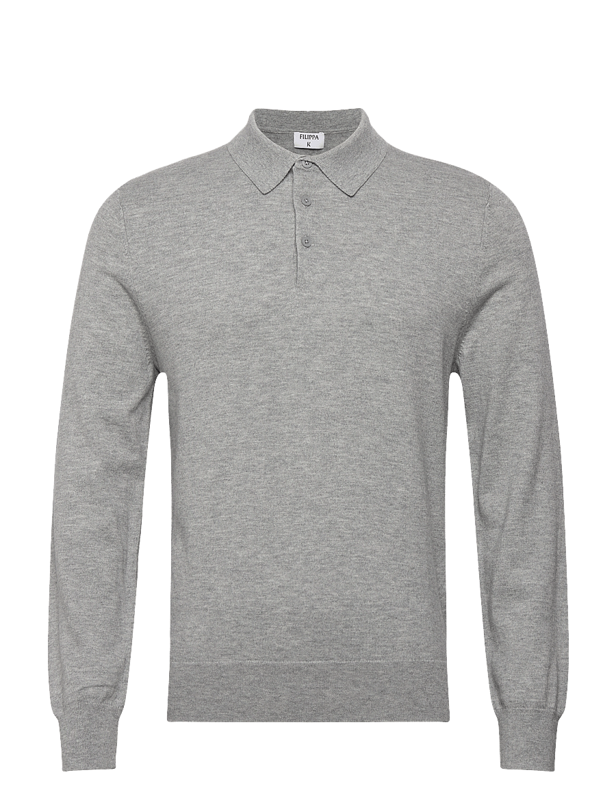 Filippa K - Knitted Polo Shirt - langärmelige gestrickte polohemden - light grey melange - 0