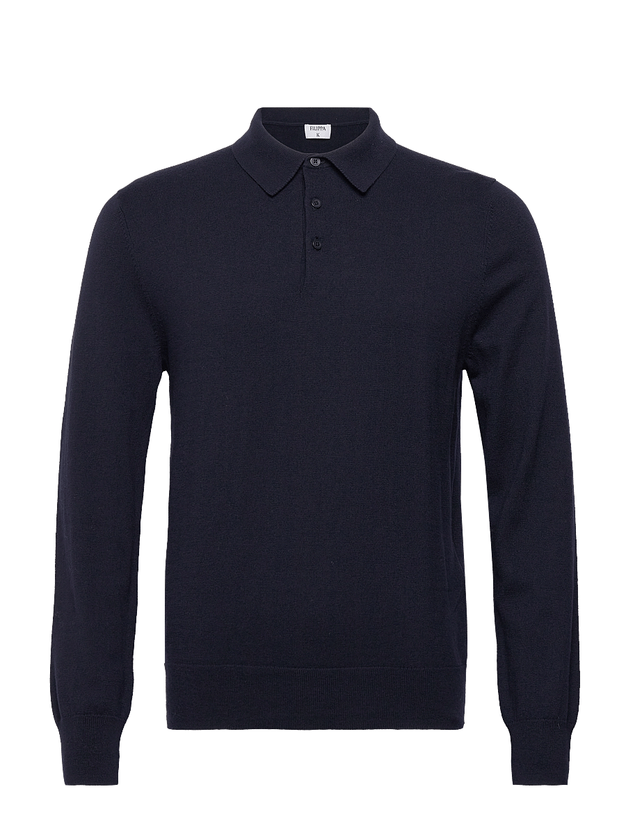 Filippa K - Knitted Polo Shirt - geweven polo's met lange mouwen - navy - 0