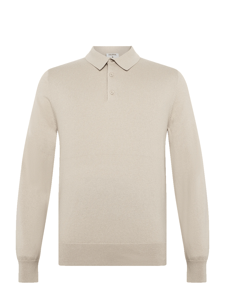 Filippa K - Knitted Polo Shirt - pikkade varrukatega kootud polod - pearl beige - 0