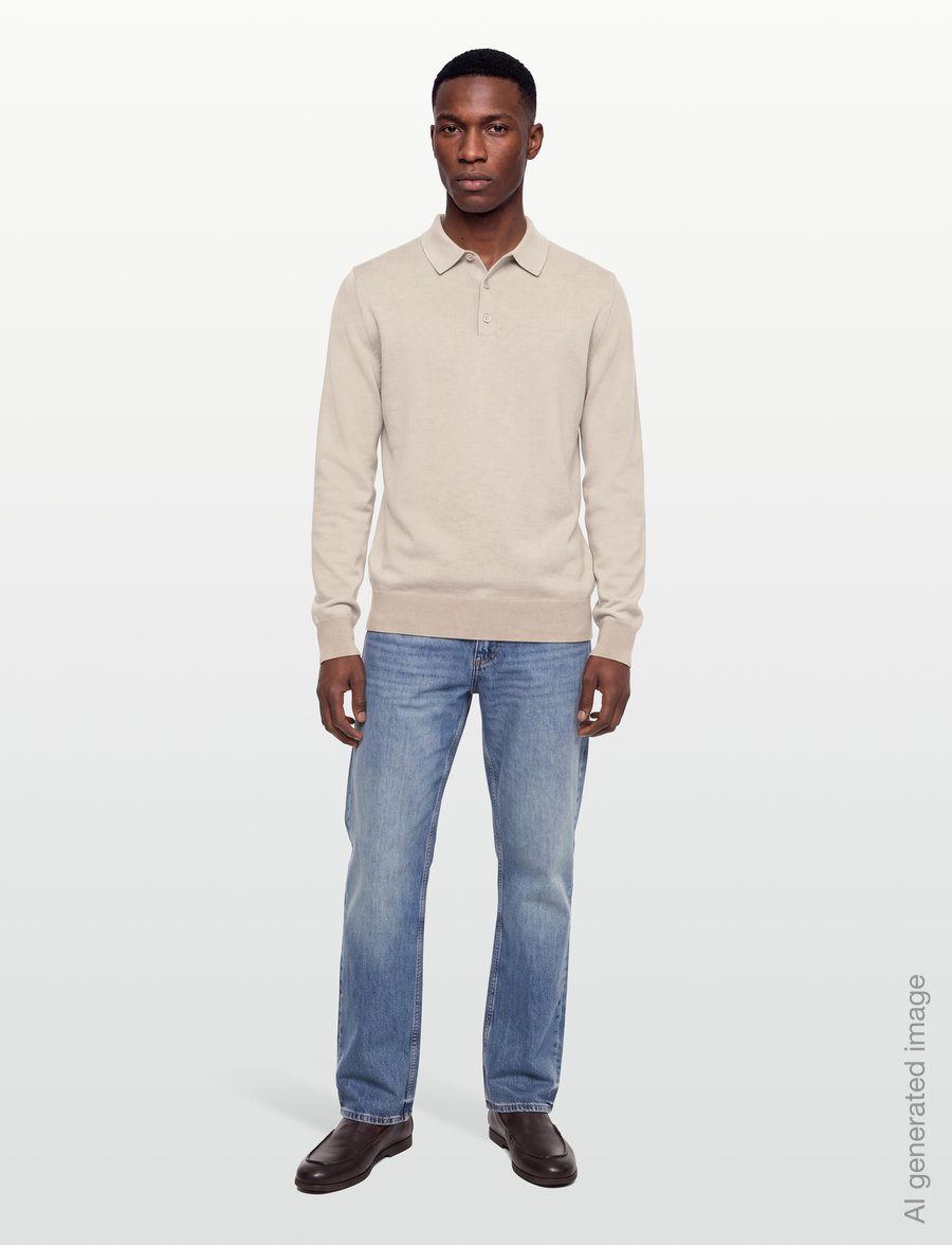 Filippa K - Knitted Polo Shirt - långärmade stickade pikétröjor - pearl beige - 0