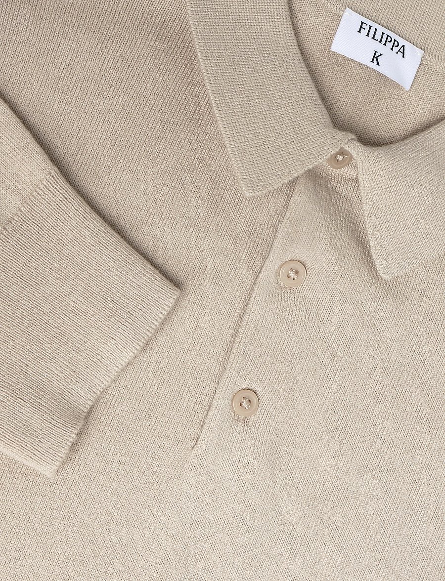 Filippa K - Knitted Polo Shirt - pikkade varrukatega kootud polod - pearl beige - 2