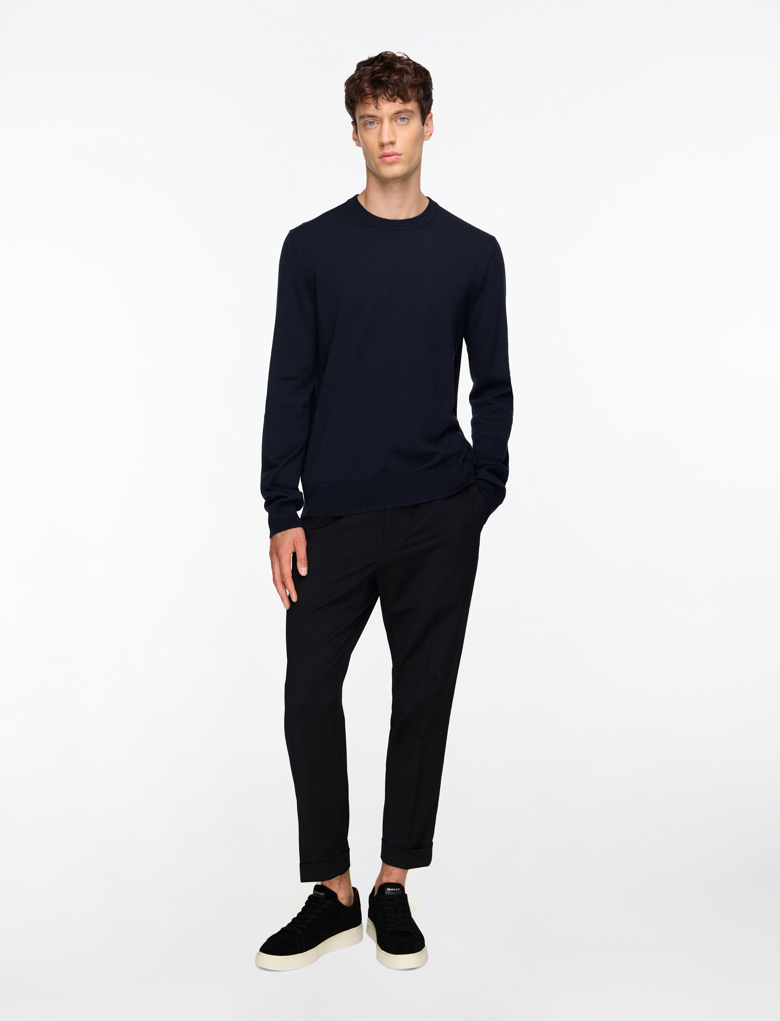 Filippa K - Cotton Merino Sweater - okrągły dekolt - navy - 2