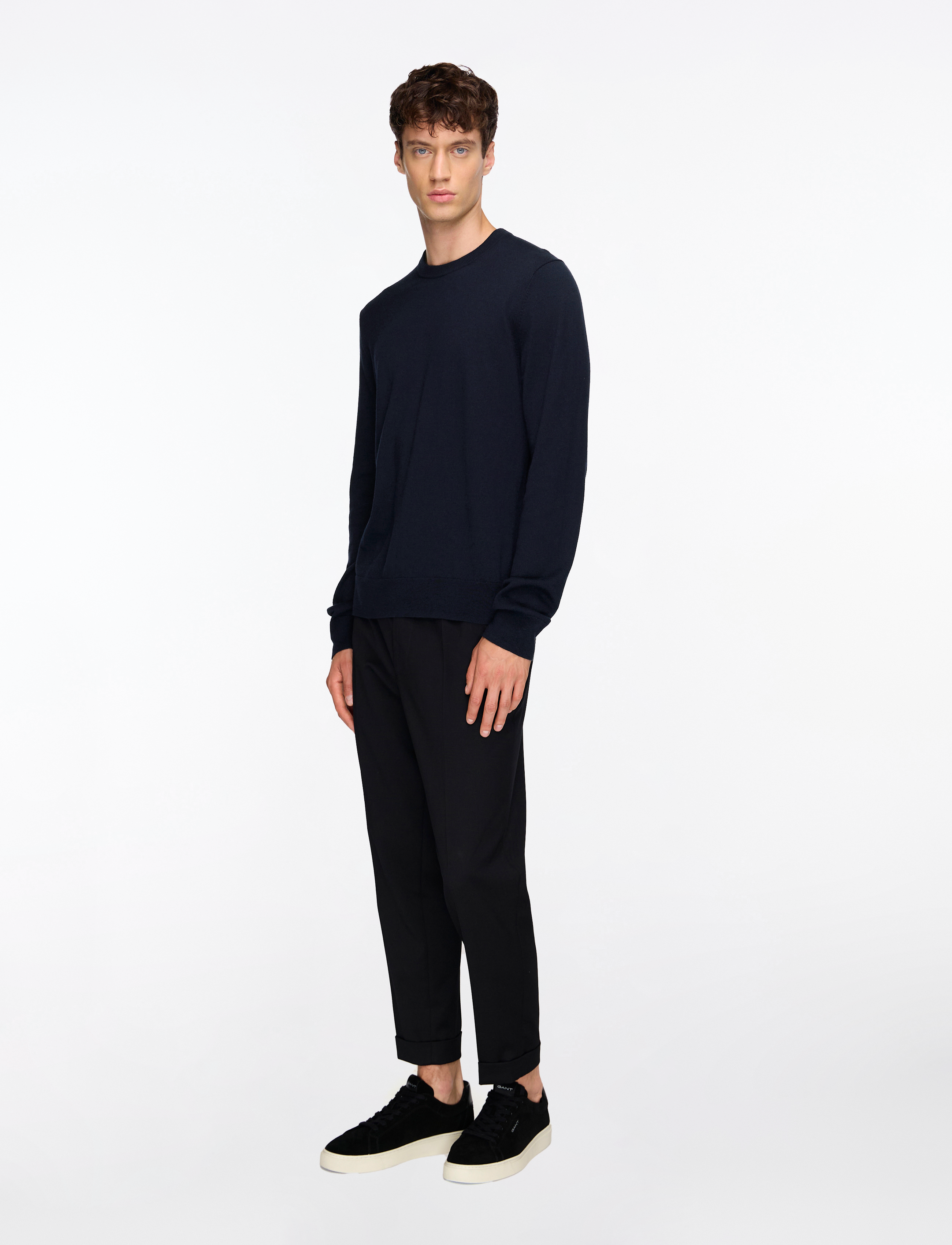 Filippa K - Cotton Merino Sweater - okrągły dekolt - navy - 3