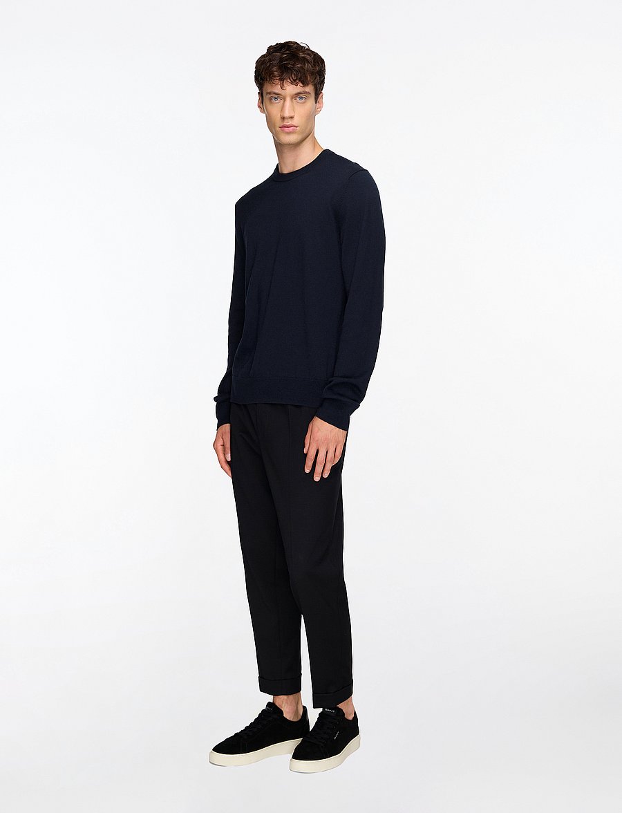 Filippa K - Cotton Merino Sweater - okrągły dekolt - navy - 3