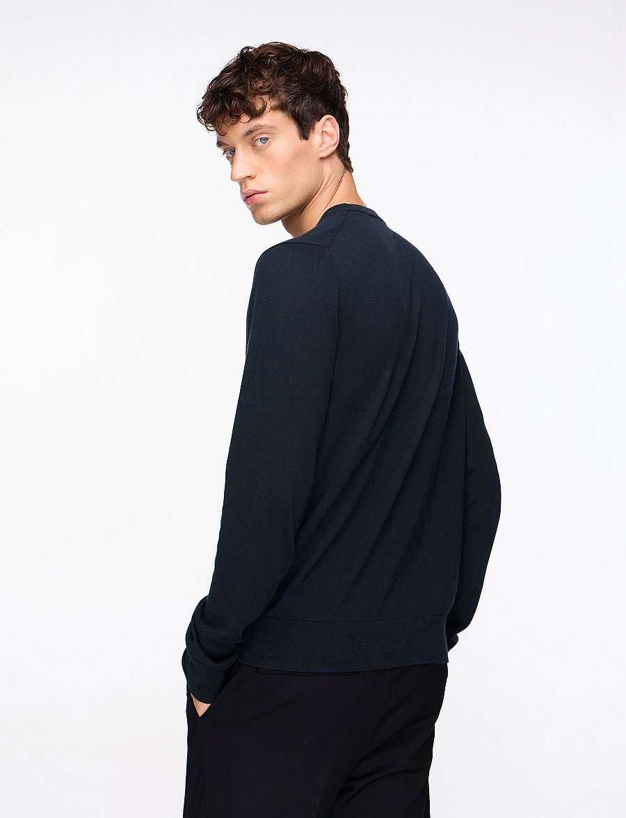 Filippa K - Cotton Merino Sweater - okrągły dekolt - navy - 0