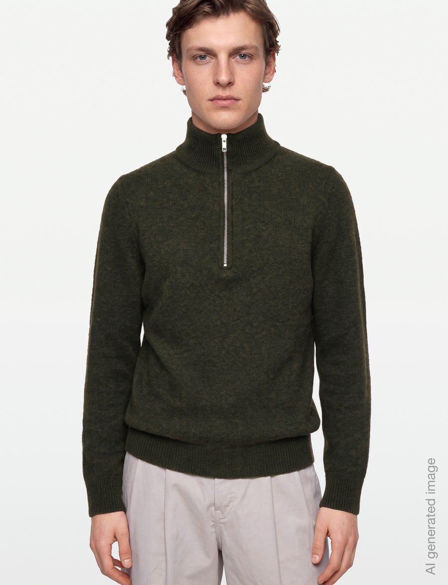 Filippa K - Andrew Yak Sweater - halfzip strik - forest green - 3