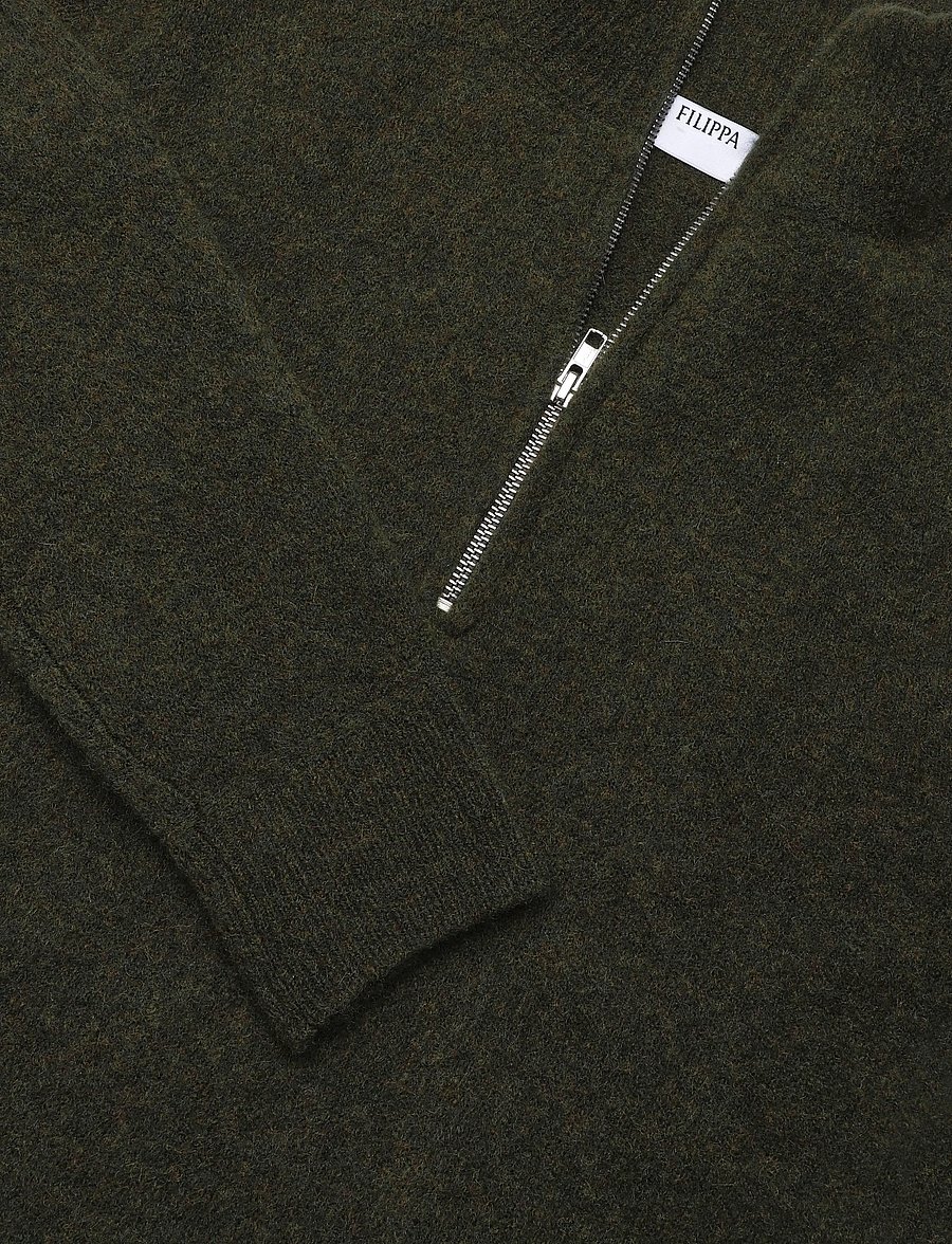 Filippa K - Andrew Yak Sweater - halfzip strik - forest green - 2