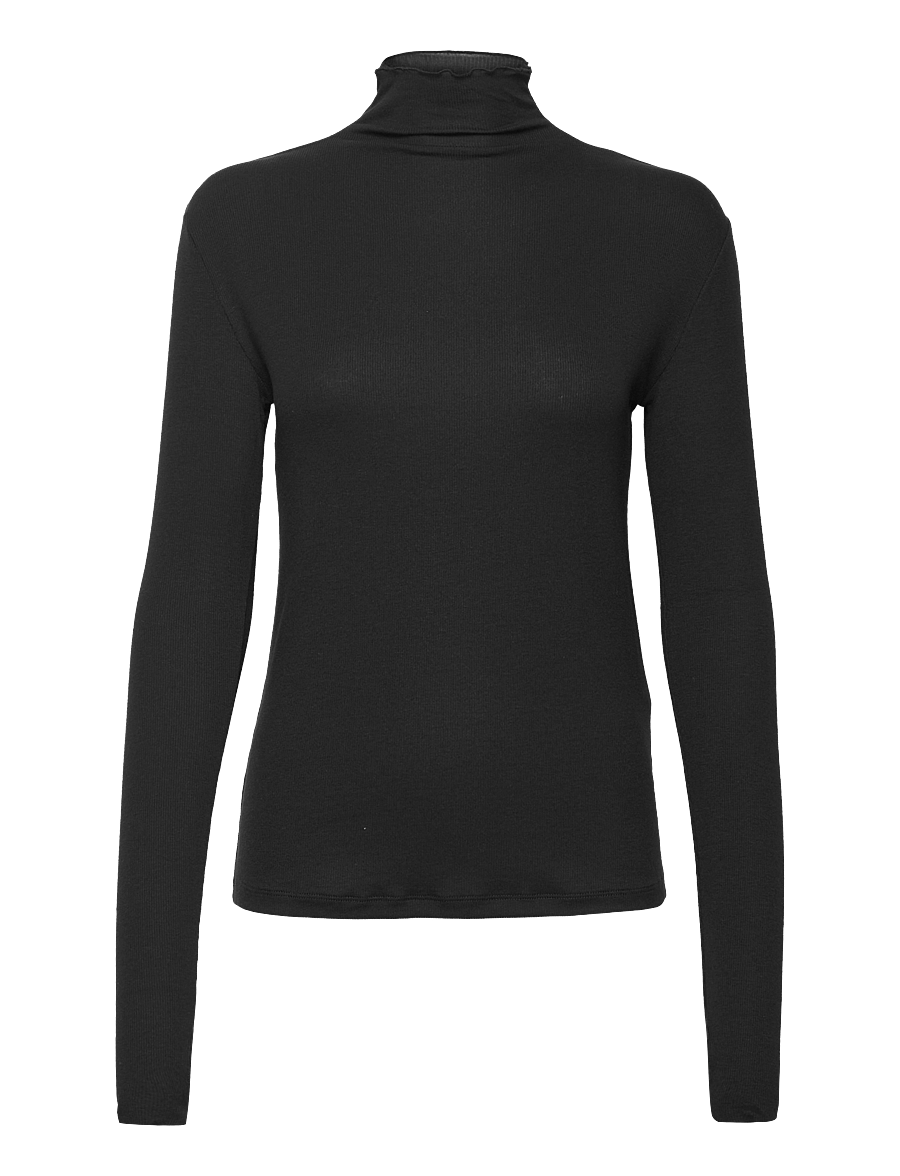 Filippa K - Rib Mock Neck Top - långärmade toppar - black - 0