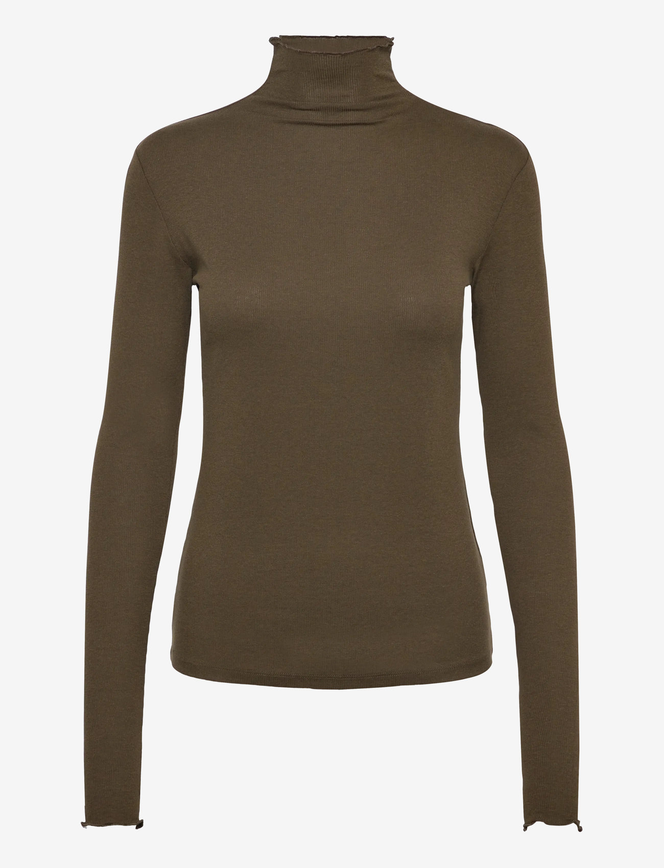 Filippa K - Rib Mock Neck Top - dark khaki green - 0