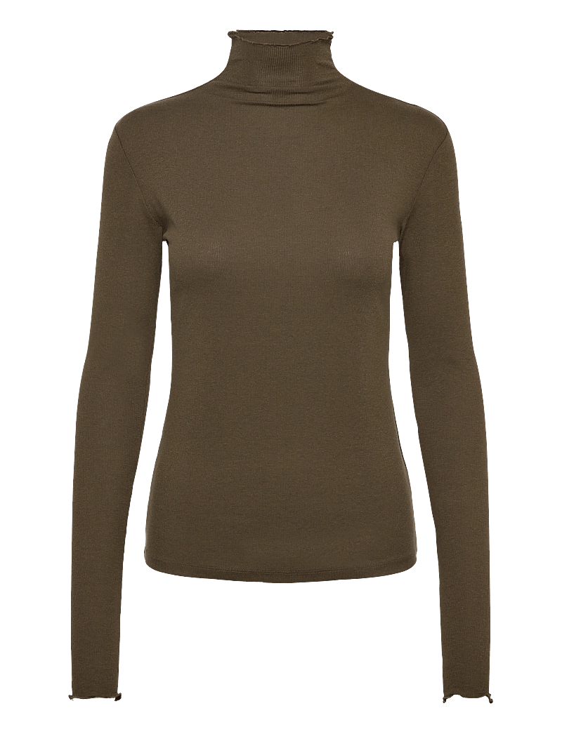 Filippa K - Rib Mock Neck Top - dark khaki green - 0