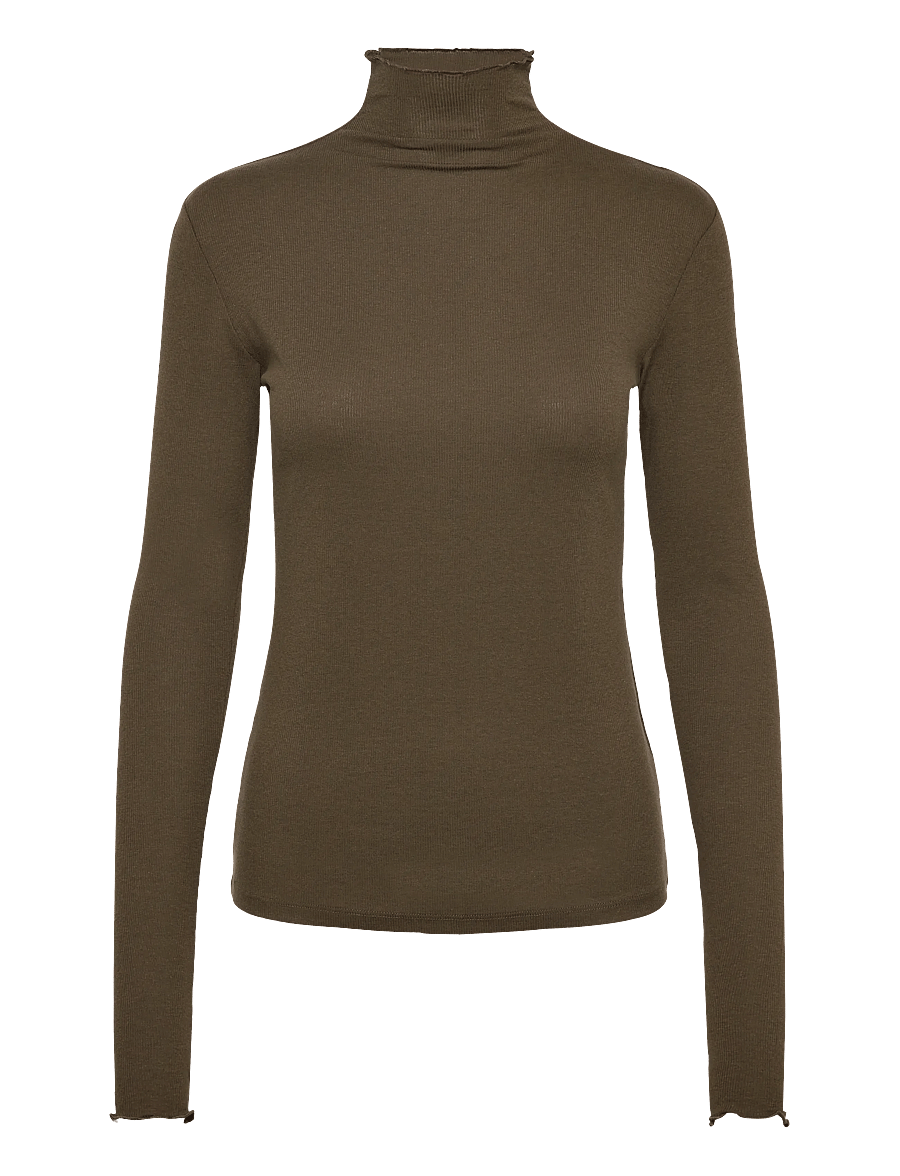 Filippa K - Rib Mock Neck Top - dark khaki green - 0