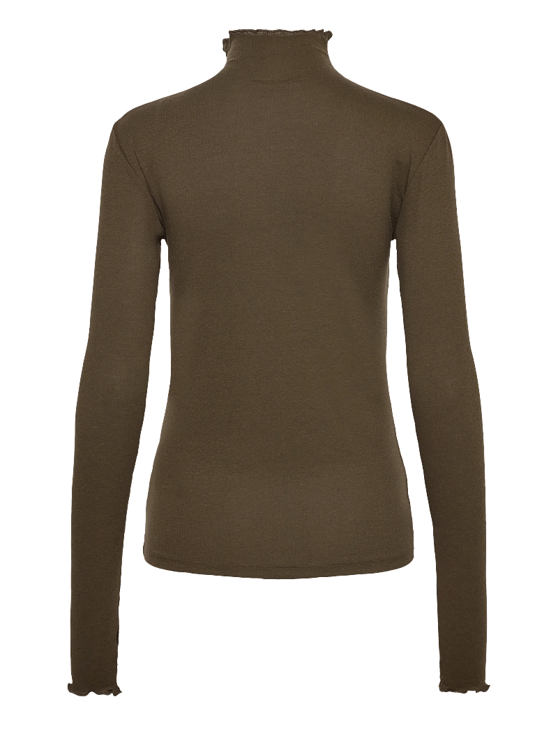 Filippa K - Rib Mock Neck Top - dark khaki green - 1