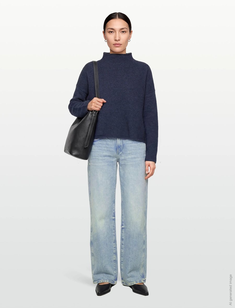 Filippa K - Mika Yak Funnelneck Sweater - neulepuserot - night teal - 0