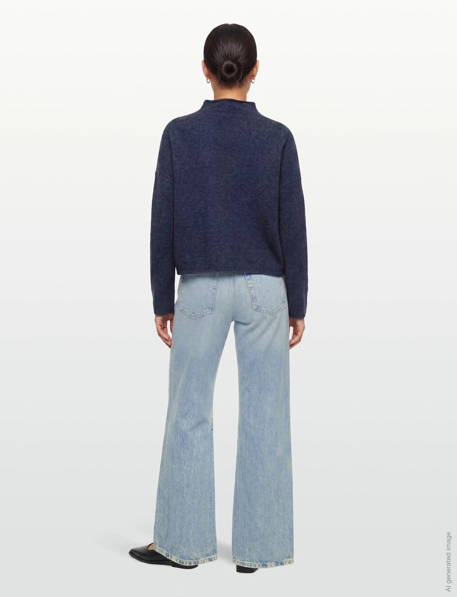 Filippa K - Mika Yak Funnelneck Sweater - neulepuserot - night teal - 4