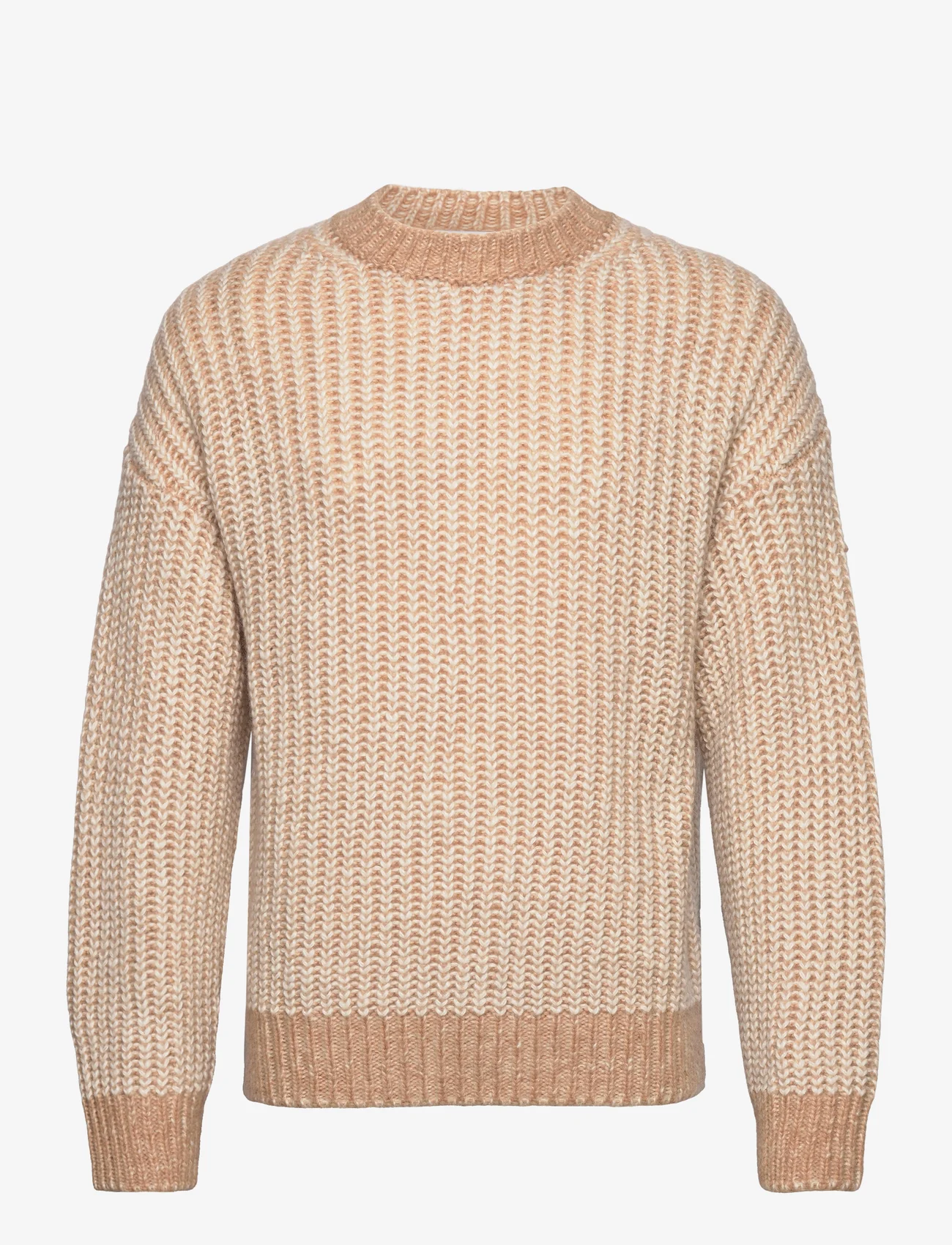 Filippa K - Twotone Sweater - megztinis su apvalios formos apykakle - camel/whit - 0