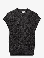 Square Knit Vest - BLACK/WHIT