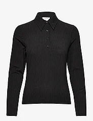 Filippa K - Shiny Rib Button Polo - poloshirts - black - 0