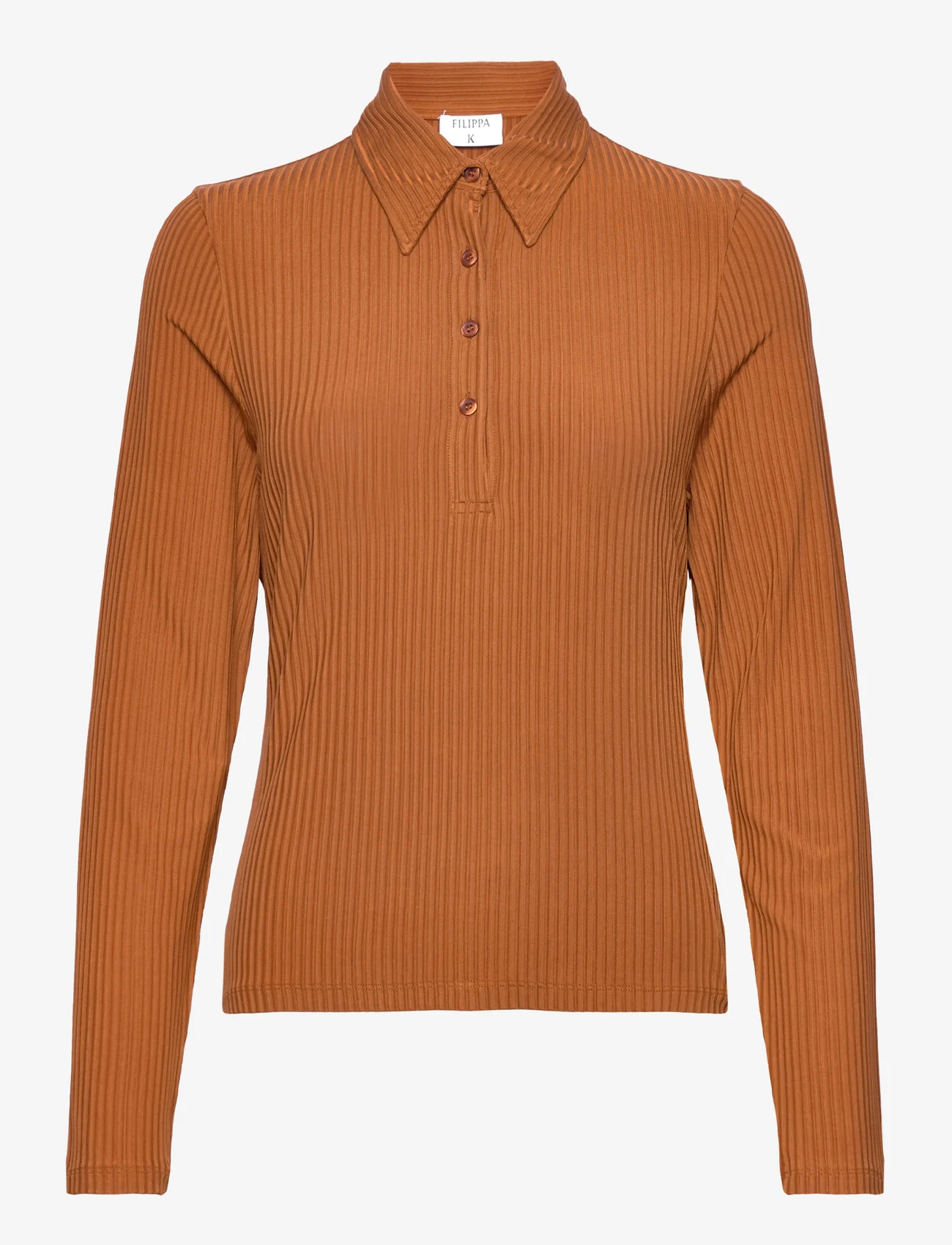 Filippa K - Shiny Rib Button Polo - polo shirts - cinnamon b - 0