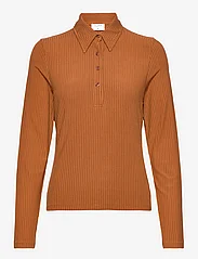 Filippa K - Shiny Rib Button Polo - polo shirts - cinnamon b - 0