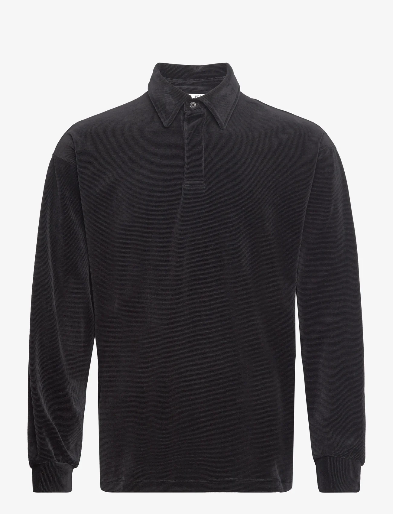 Filippa K - Velour Longsleeve Polo - långärmade pikéer - black - 0