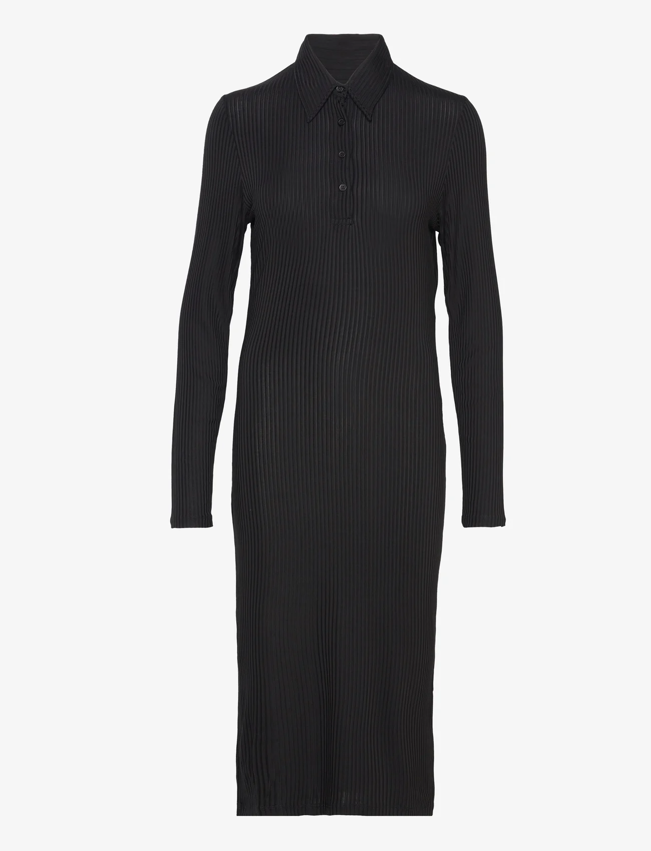 Filippa K - Jersey Rib Polo Dress - särkkleidid - black - 0